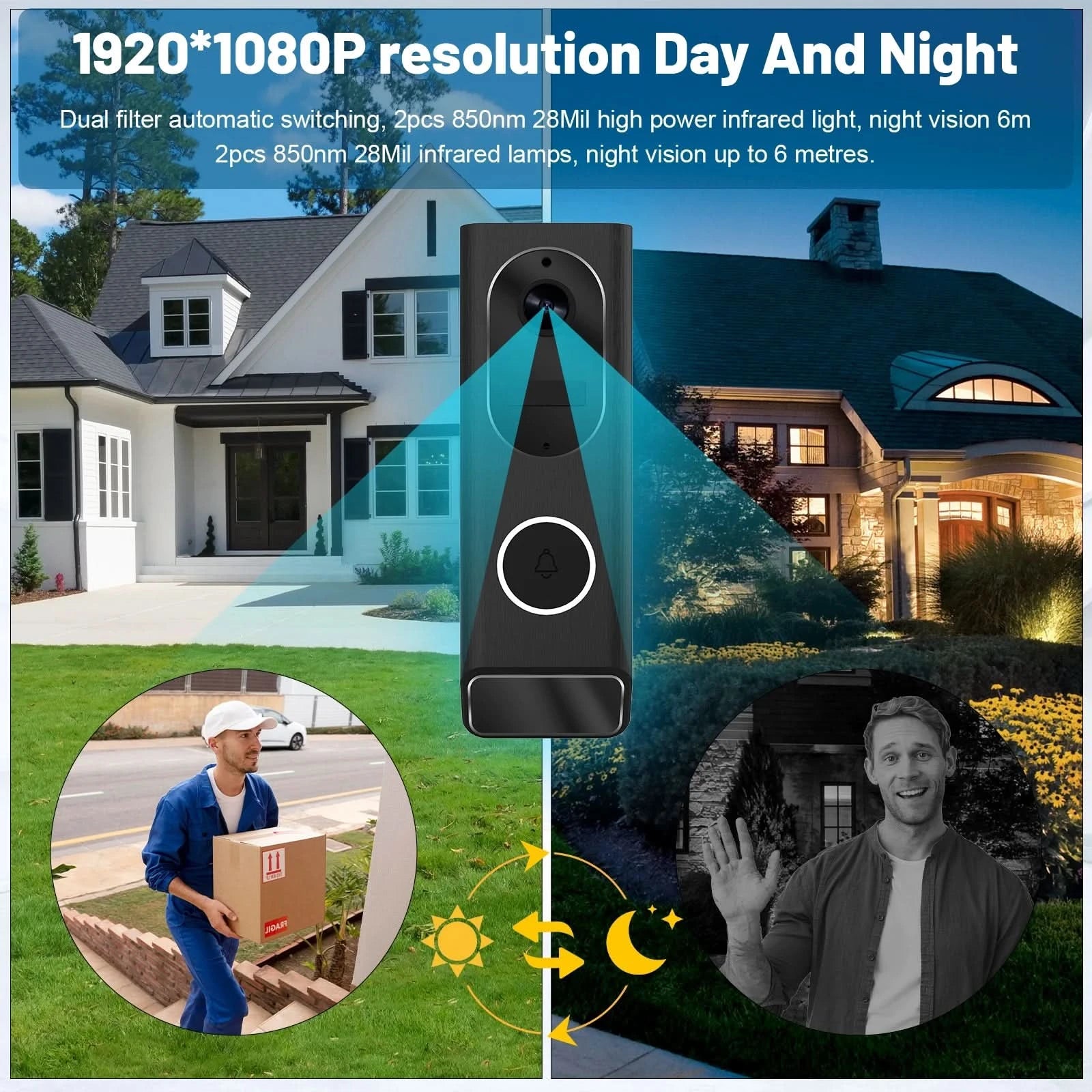 S7 1080P Wireless Video Doorbell Camera WiFi Smart Door Bell IP66 Smart Home Security Motion Detect Night Vision Intercom Bell - M & M Global