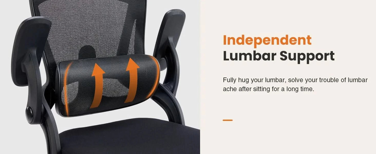 JHK Ergonomic Mesh Adjustable Lumbar Support Office Chair 120°Tilt High Back Comfortable Computer Chair with Soft Flip Up Arms