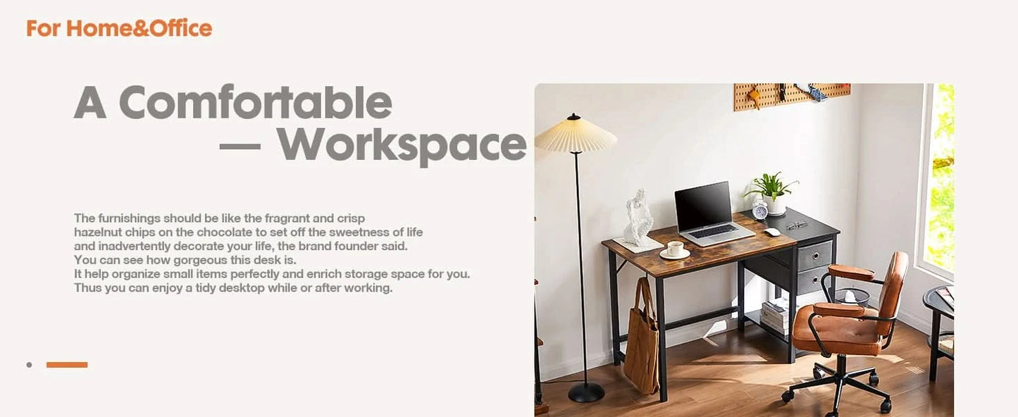 JHK Computer Desk With Drawers 55 Inch Home Office Desk Writing Desk Work Desk PC Table Study Desk With 2-Tier Drawers