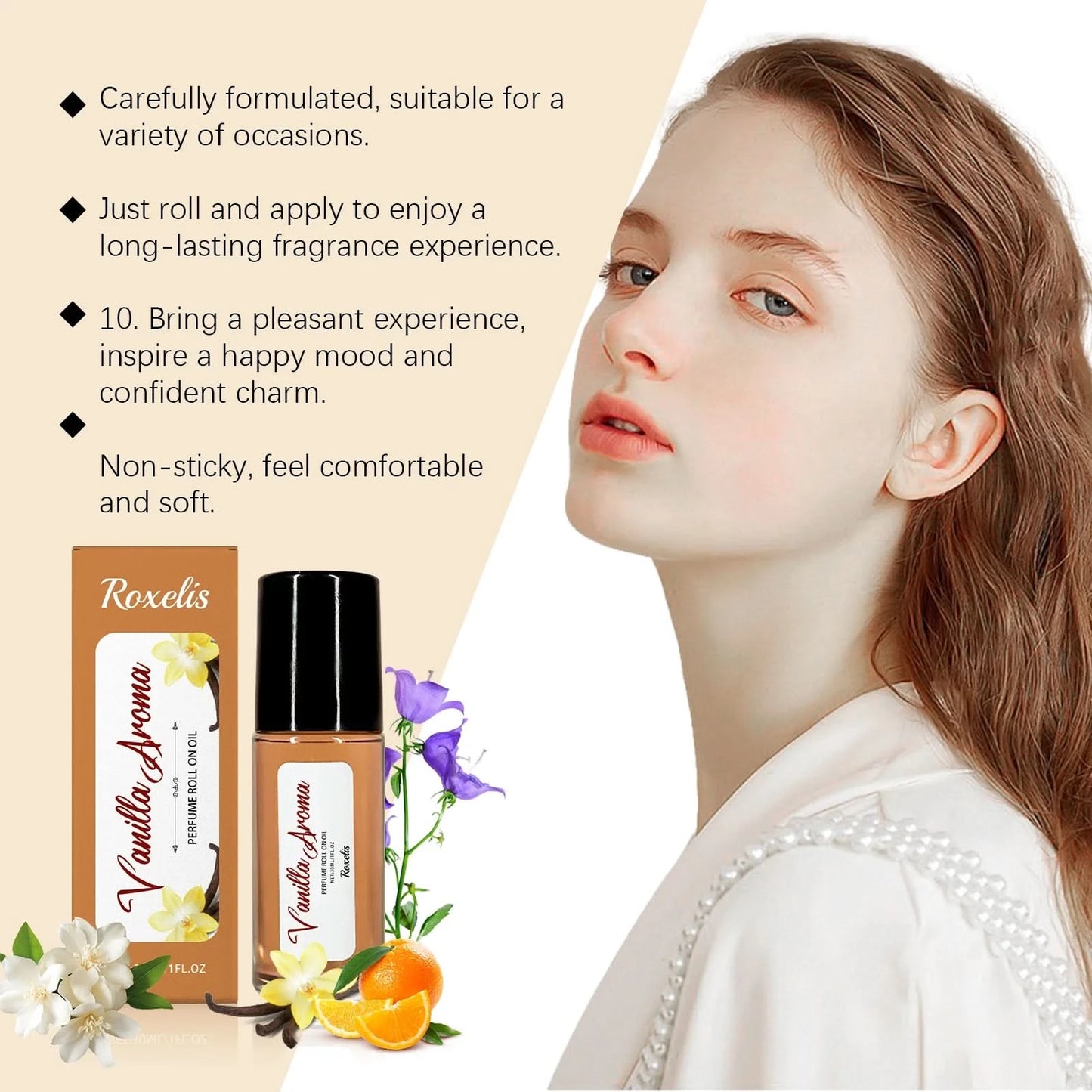 Roxelis 30ml Orange Vanilla Perfume Roller Ball Pheromone Long Lasting Fragrance Aromatherapy Skin Flirting Deodorant Perfume - M & M Global