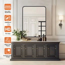 Matte Metal Framed Bathroom Mirror for Wall,Vanity Rectangle Rounded Corner Tempered Glass Mirror,Clear Reflection,Modern