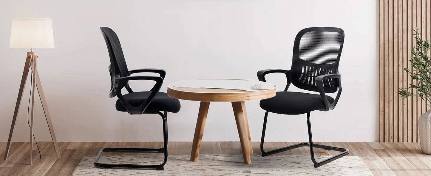 JHK Ergonomic Office Chair No Wheels with Comfy Armrest and Mesh Lumbar Support Back Basket Design for Guest Reception
