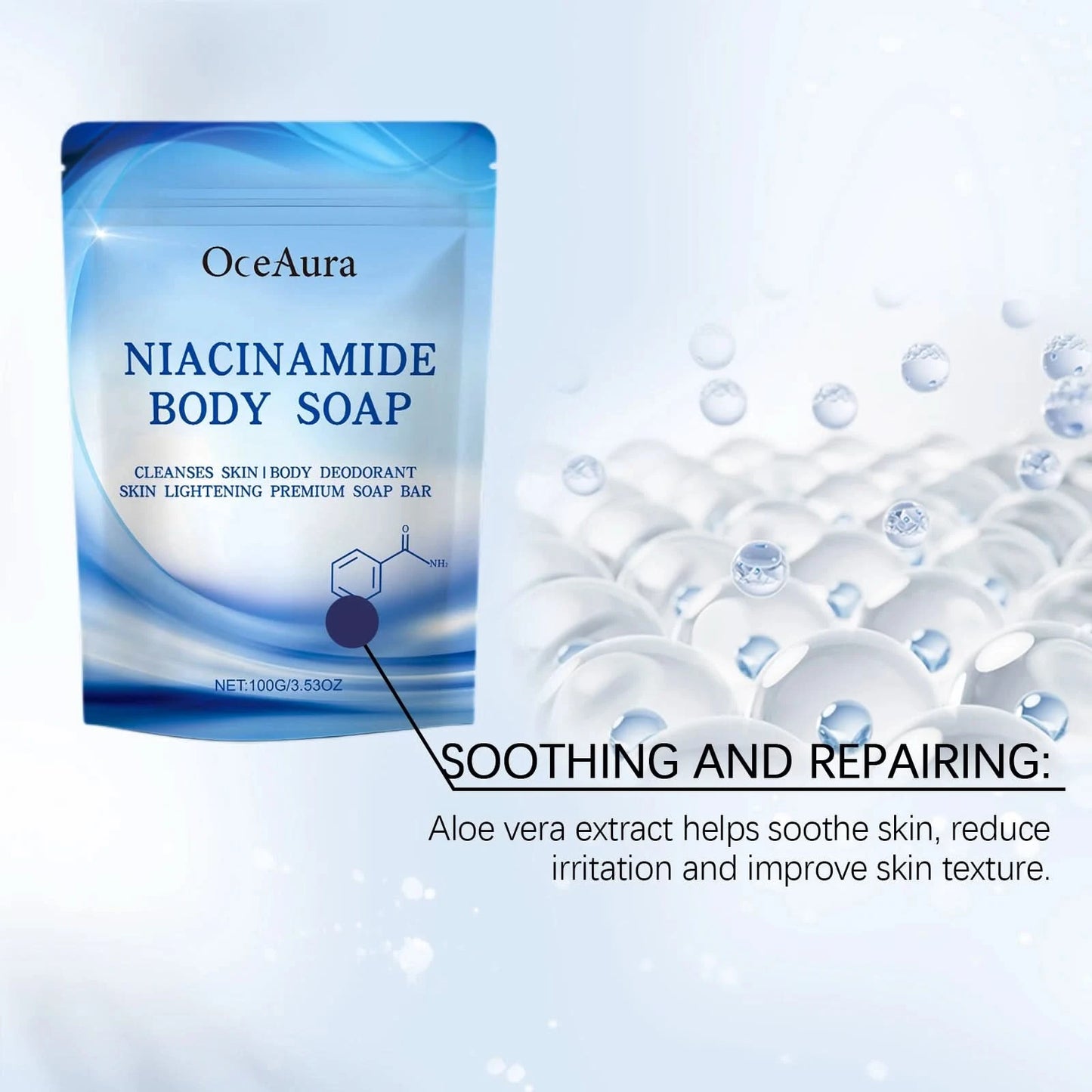 Oceaura Niacinamide Body Soap Bar Gentle Cleaning Dirts Improve Dullness Balance Skin Tone Smoothing Glowing Body Cleaning Soap - M & M Global