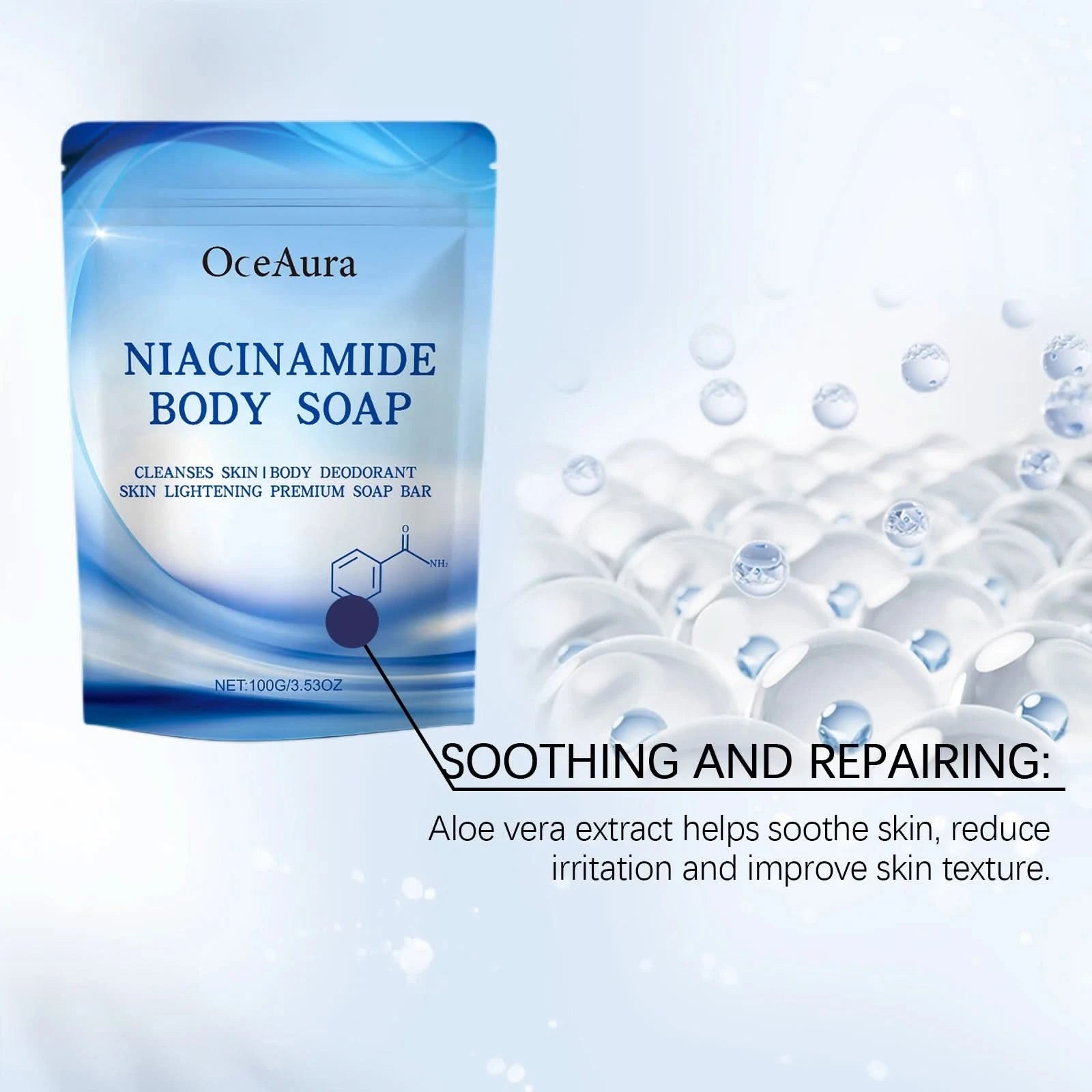 Oceaura Niacinamide Body Soap Bar Gentle Cleaning Dirts Improve Dullness Balance Skin Tone Smoothing Glowing Body Cleaning Soap - M & M Global