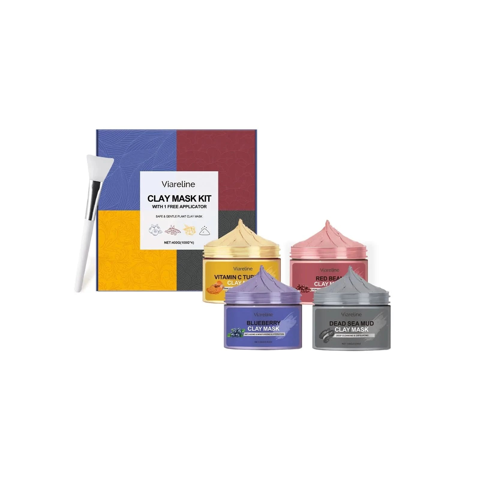 Viareline 1set Exfoliating Facial Clay Mask Set Shrink Pores Hydrating Reduce Dullness Moisturizer Oil Control Smooth Mask Set - M & M Global
