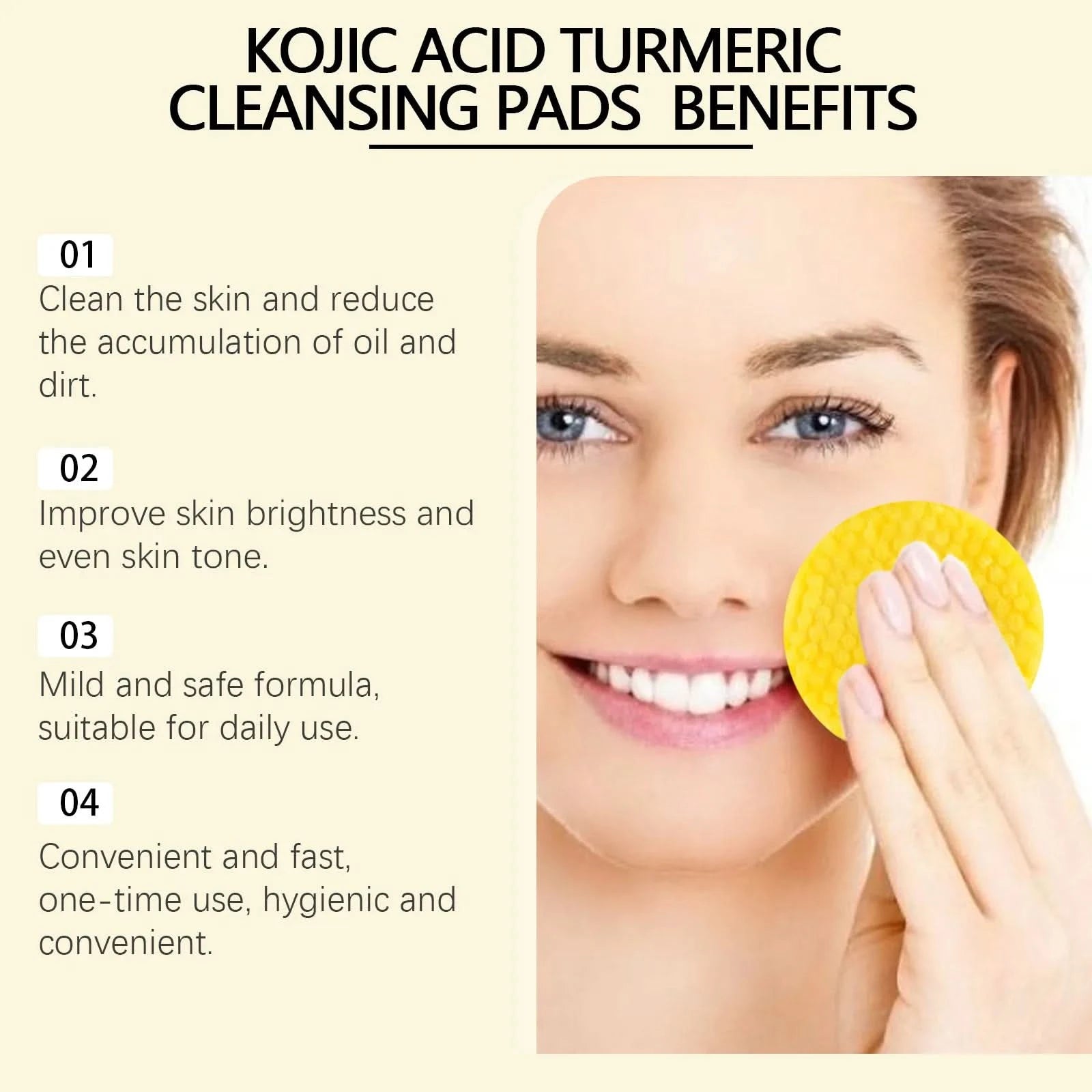West&Month 60pcs Kojic Acid Turmeric Exfoliating Cleansing Pads Glow Facial Wash Remove Dead Skin Acne Melanin Hydrate Face Pads - M & M Global