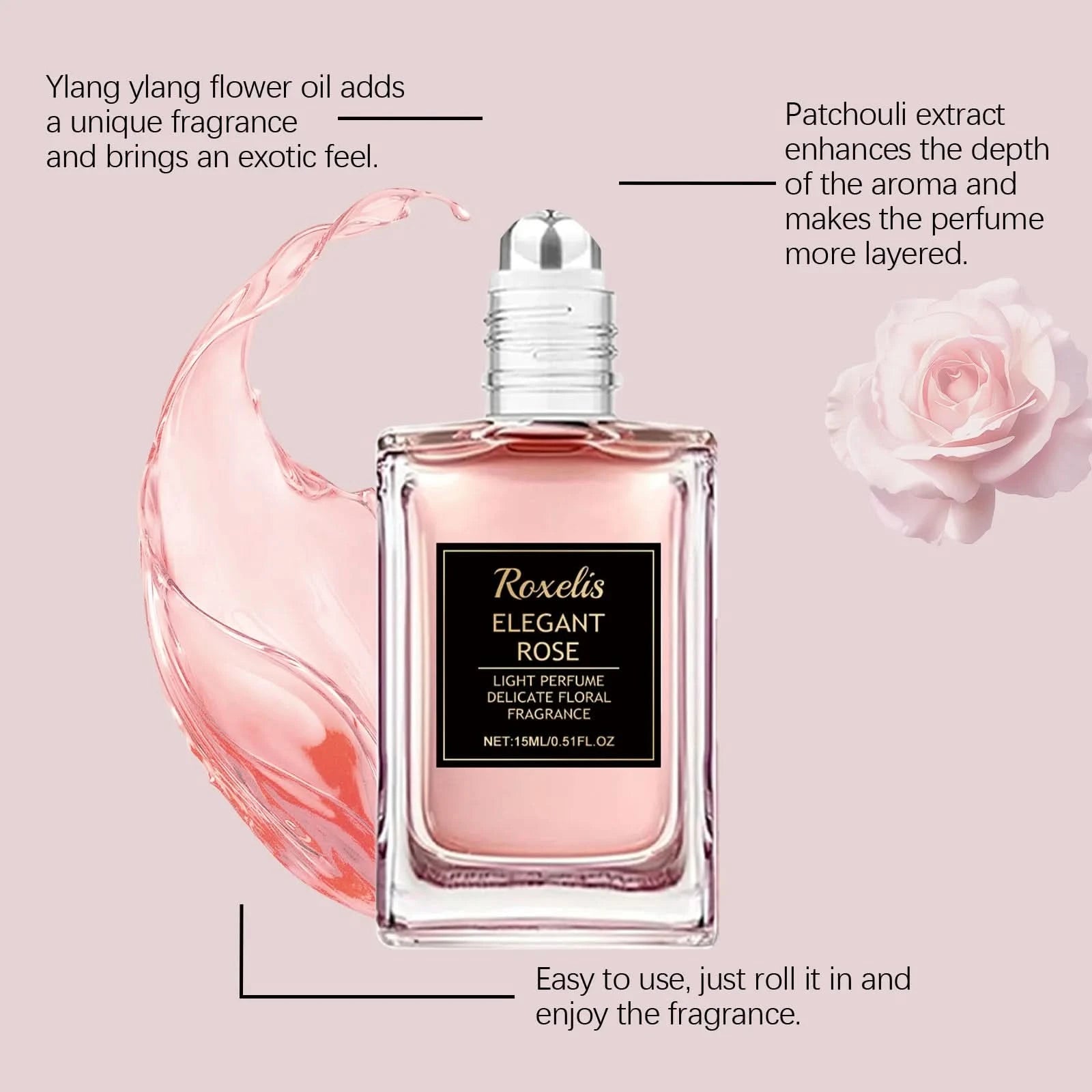 Roxelis 15ml Rose Perfume Roller Ball Pheromone Charming Floral Scent Lasting Fragrance Elegant Lady Romantic Dating Perfume - M & M Global