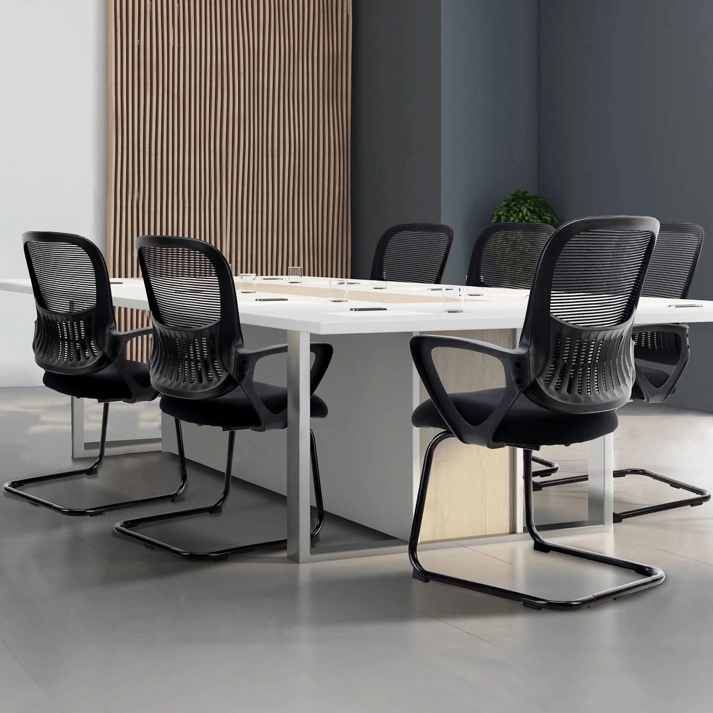 JHK Ergonomic Office Chair No Wheels with Comfy Armrest and Mesh Lumbar Support Back Basket Design for Guest Reception