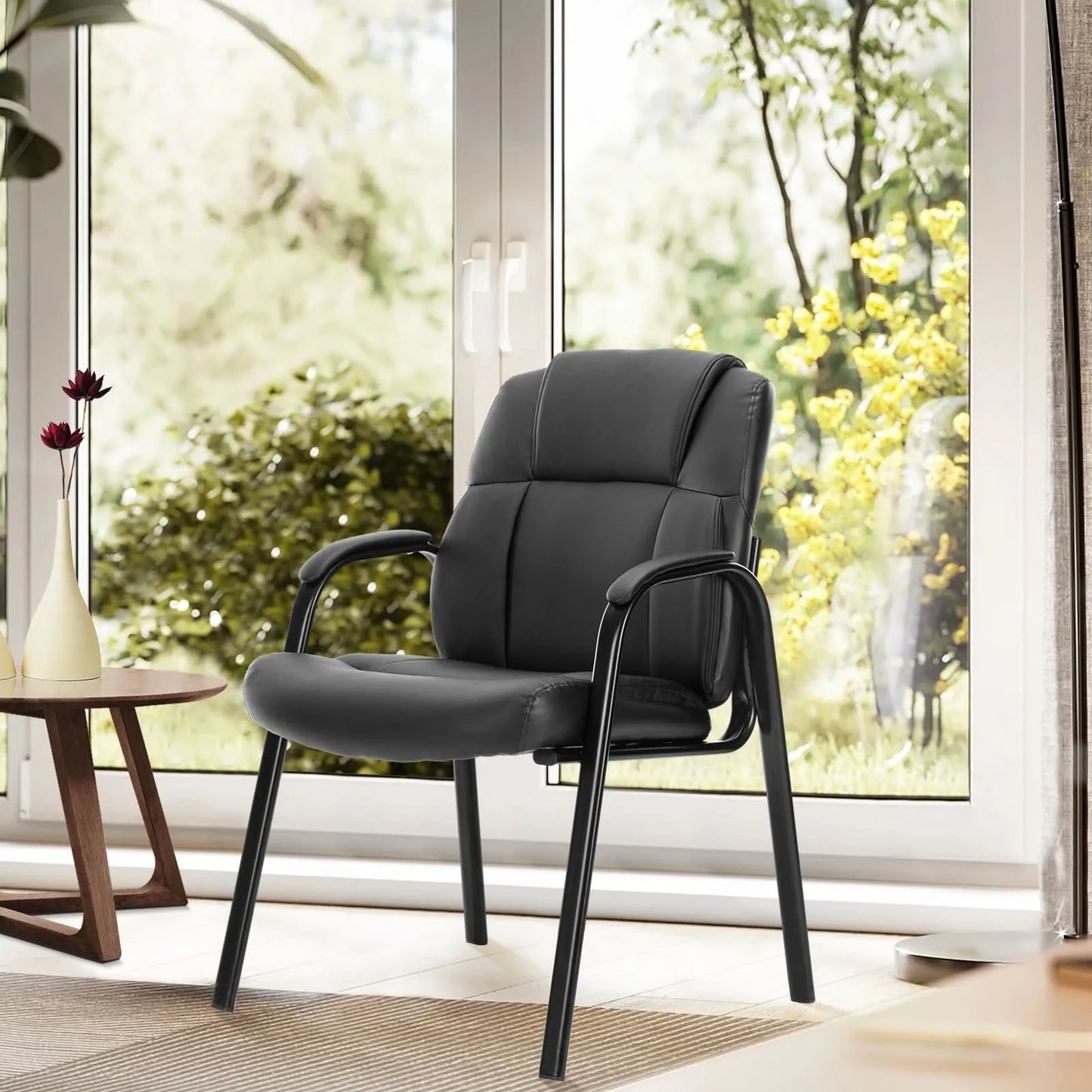 JHK Leather Waiting Room Chairs No Wheels,Guest Chair with Padded Arm Office Guest Chair Conference Room Lobby Table