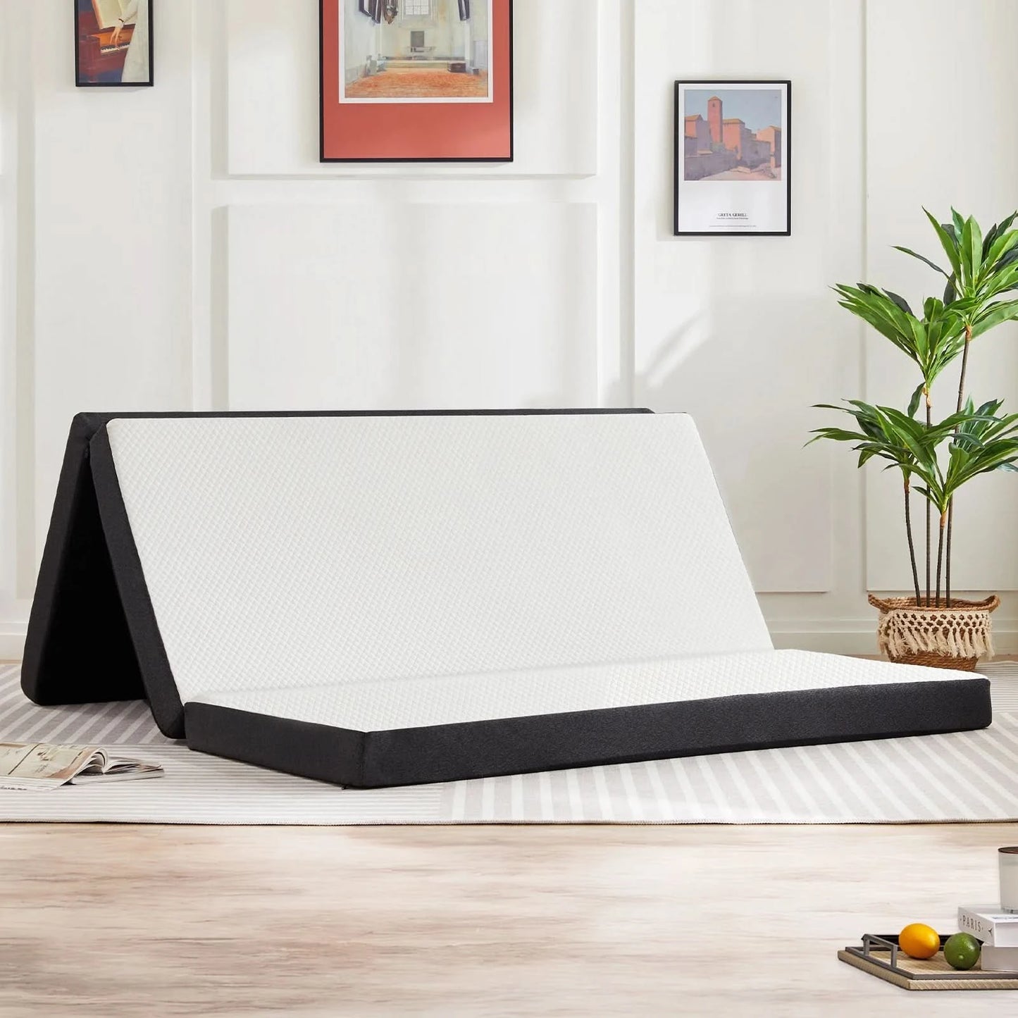 JHK Three Fold Portable Floor Bed,Certified By CertiPUR-US,Suitable For Travel,Camping,And Yoga,Soft Touch And Flexible Zipper