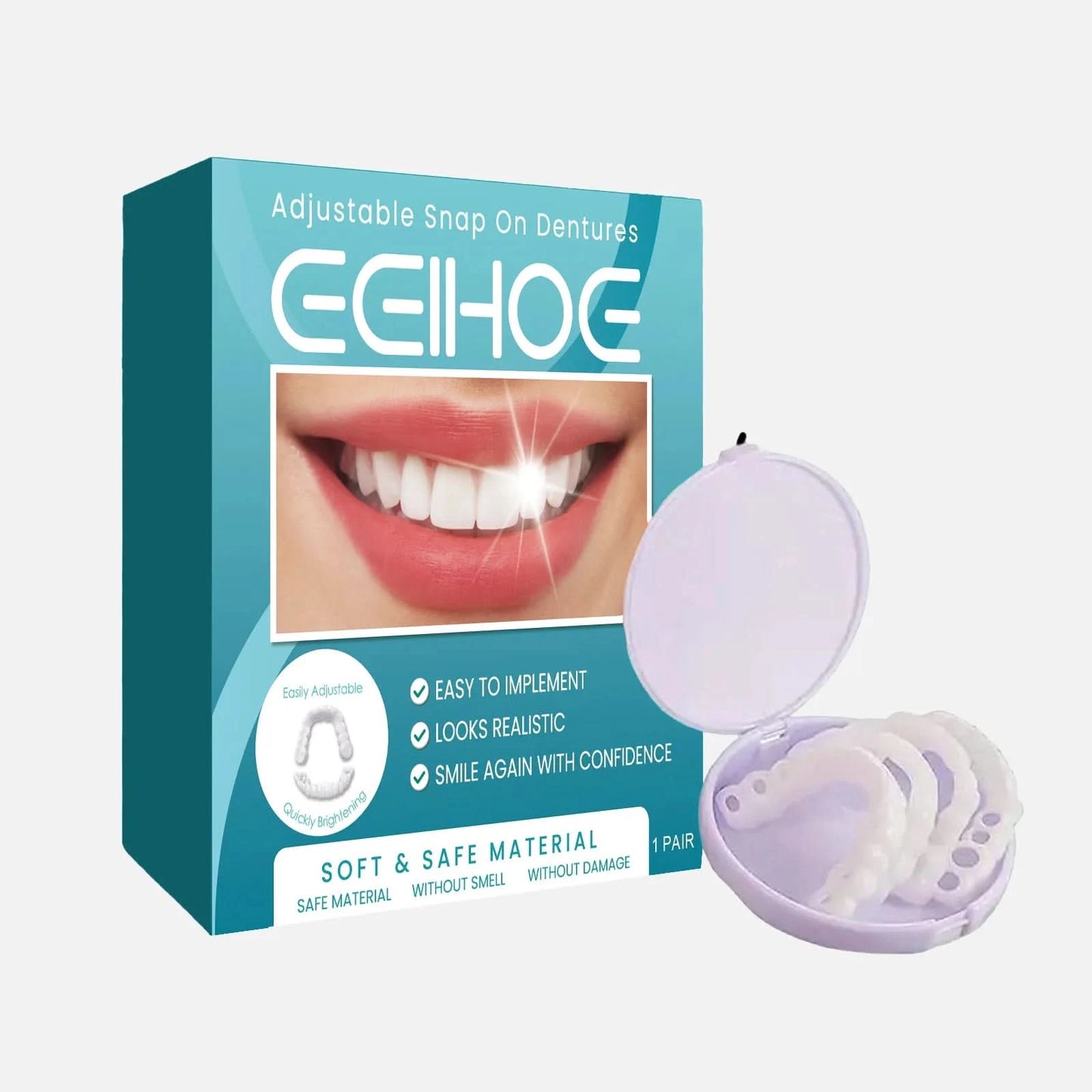 Eelhoe Instant Perfect Fit Teeth Whitening Fake Tooth Cover Teeth Upper Lower Veneers Lasting Snap-On Dentures Oral Hygiene Care - M & M Global