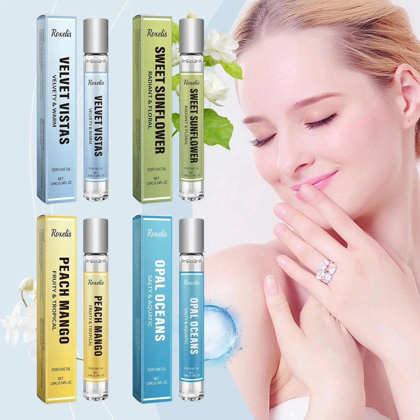 ROXELIS 10ml Velvety Warm Perfume Oil，Radiant Floral，Fruity Tropical，Salty Aquatic，Pheromone Perfume Easy to Carry - M & M Global