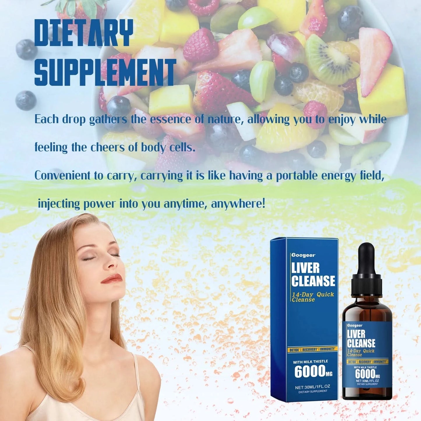 Googeer 30ml Dietary Supplement Drops Support Immunity Relieve Fatigue Stress Relaxing Body Liver Healthy Care Oral Drops - M & M Global