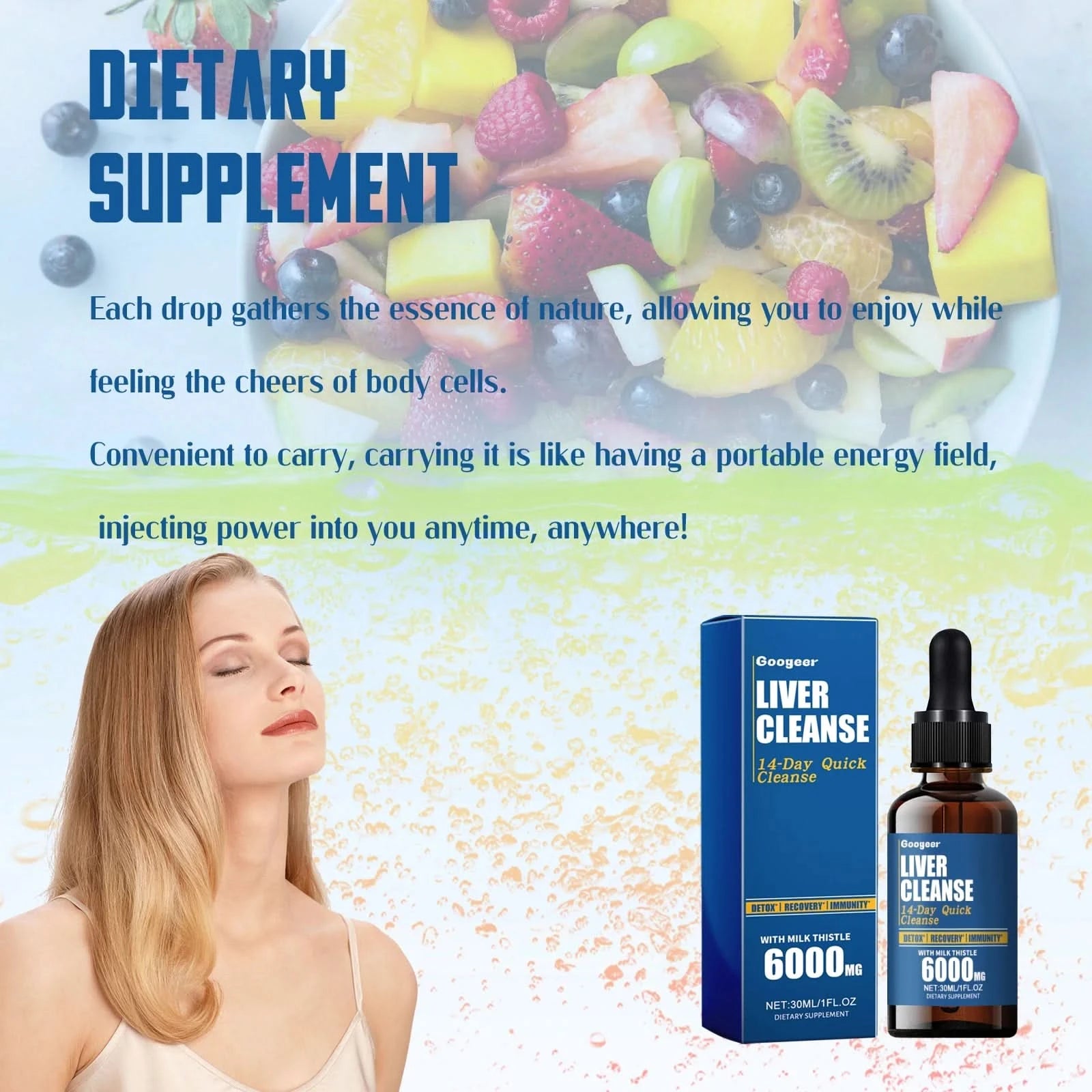 Googeer 30ml Dietary Supplement Drops Support Immunity Relieve Fatigue Stress Relaxing Body Liver Healthy Care Oral Drops - M & M Global