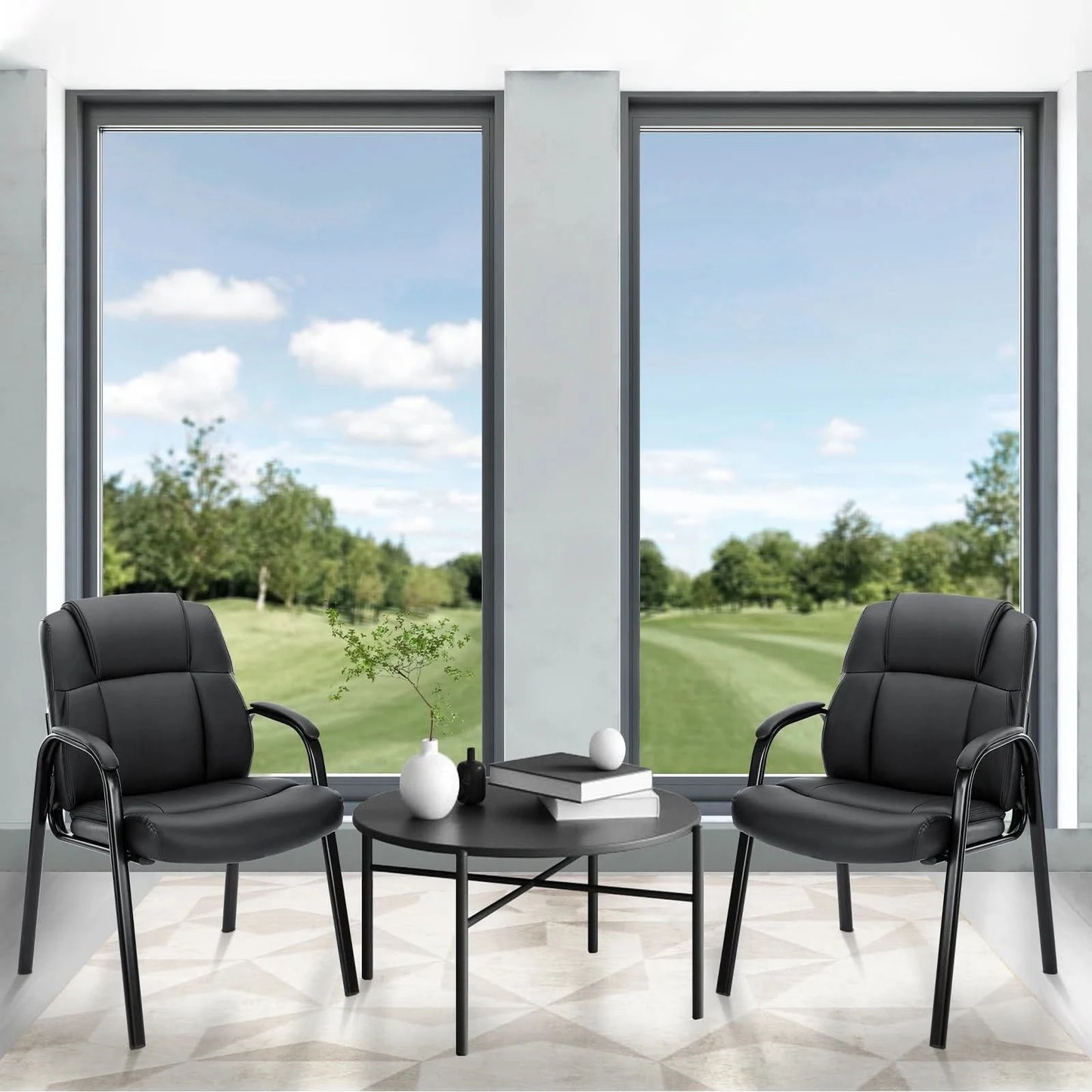 JHK Leather Waiting Room Chairs No Wheels,Guest Chair with Padded Arm Office Guest Chair Conference Room Lobby Table