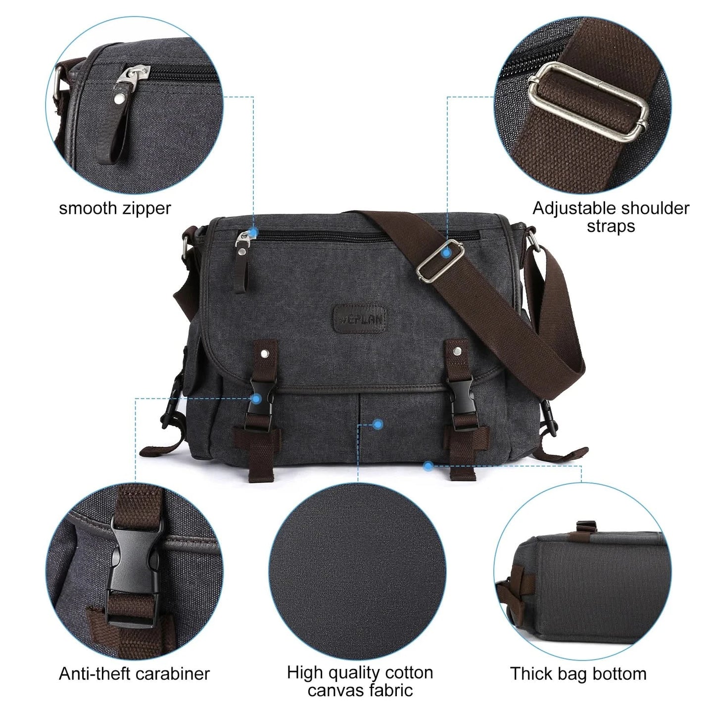 Messenger Bag for Men Retro Canvas Satchel Casual Briefcases Laptop Bag Fit 13Inch,Water Resistant Crossbody College Satchel Bag - M & M Global