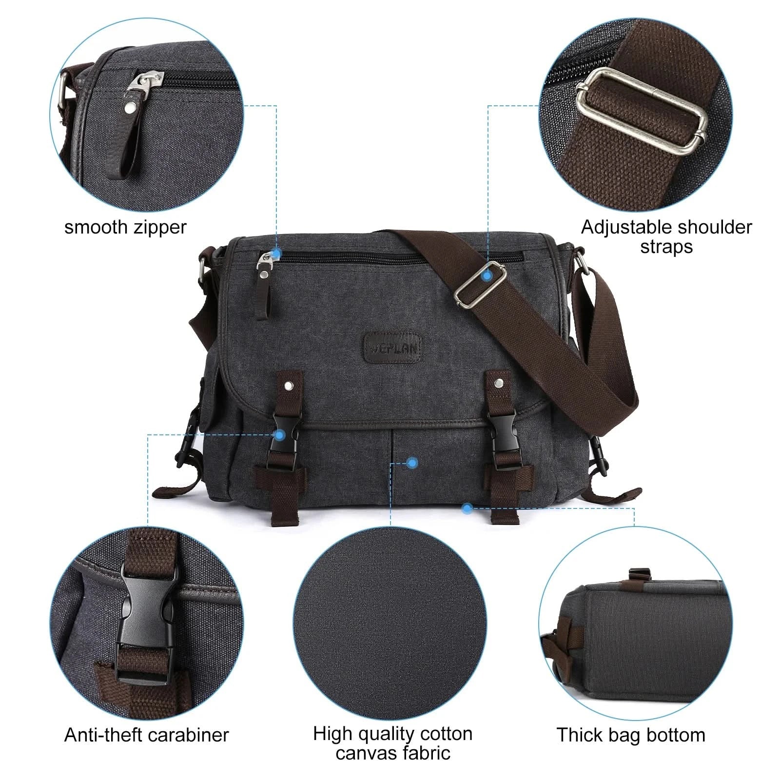 Messenger Bag for Men Retro Canvas Satchel Casual Briefcases Laptop Bag Fit 13Inch,Water Resistant Crossbody College Satchel Bag - M & M Global