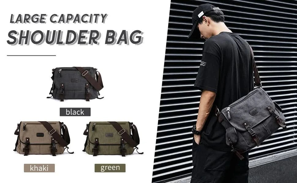 Messenger Bag for Men Retro Canvas Satchel Casual Briefcases Laptop Bag Fit 13Inch,Water Resistant Crossbody College Satchel Bag - M & M Global