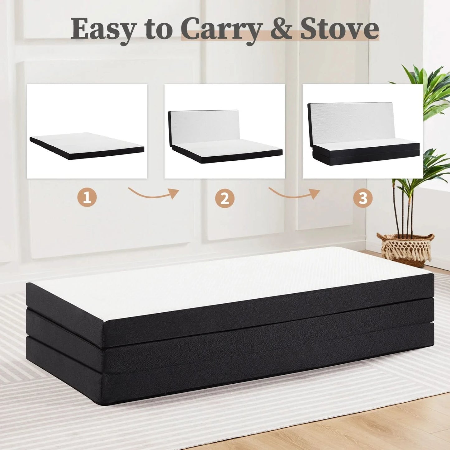 JHK Three Fold Portable Floor Bed,Certified By CertiPUR-US,Suitable For Travel,Camping,And Yoga,Soft Touch And Flexible Zipper