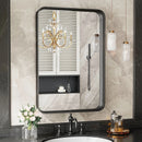 Matte Metal Framed Bathroom Mirror for Wall,Vanity Rectangle Rounded Corner Tempered Glass Mirror,Clear Reflection,Modern