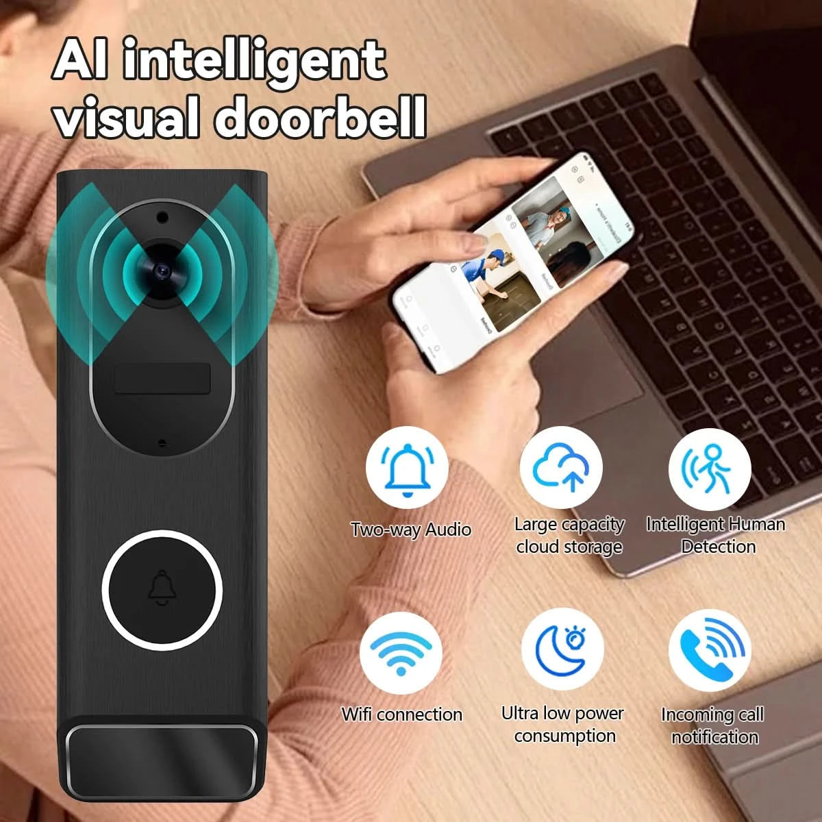 S7 1080P Wireless Video Doorbell Camera WiFi Smart Door Bell IP66 Smart Home Security Motion Detect Night Vision Intercom Bell - M & M Global