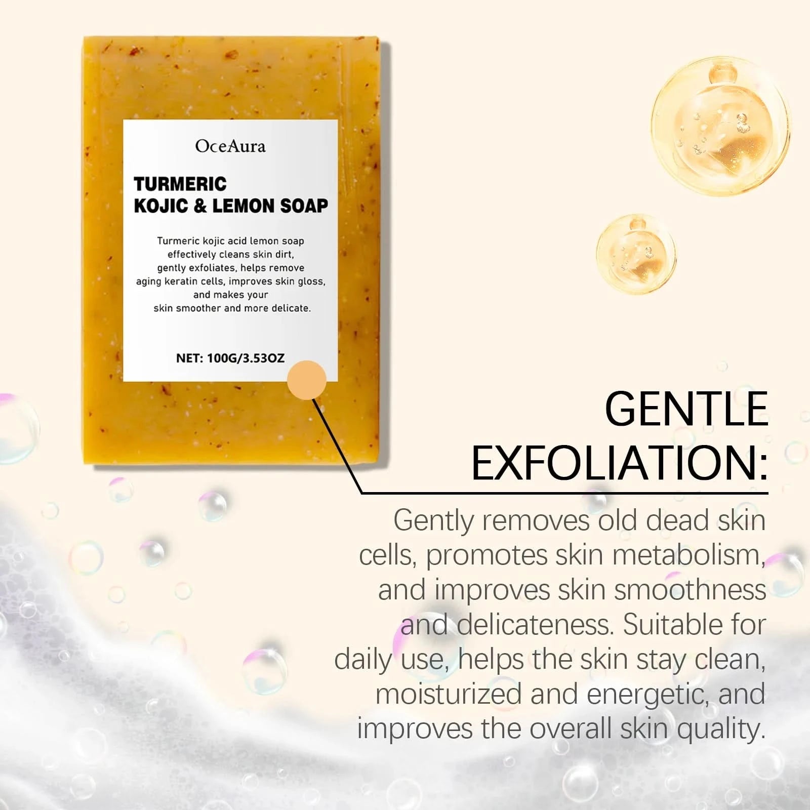 Oceaura Turmeric Lemon Soap Bar for Cleaning Face Body Gentle Cleaning Pores Brightening Skin Tone Smoothing Skin Cleaning Soap - M & M Global