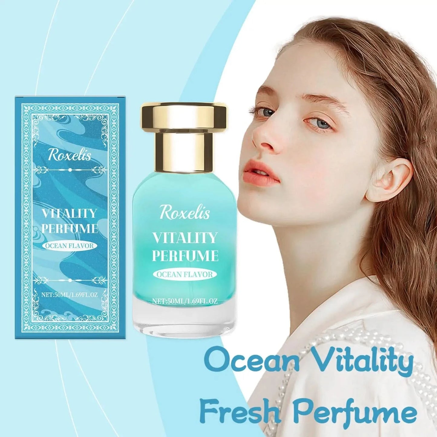 Roxelis 50ml Fresh Perfume Ocean Vitality Long Lasting Scent Pheromone to Attract Romantic Dating Flirting Glamour Perfume Spray - M & M Global