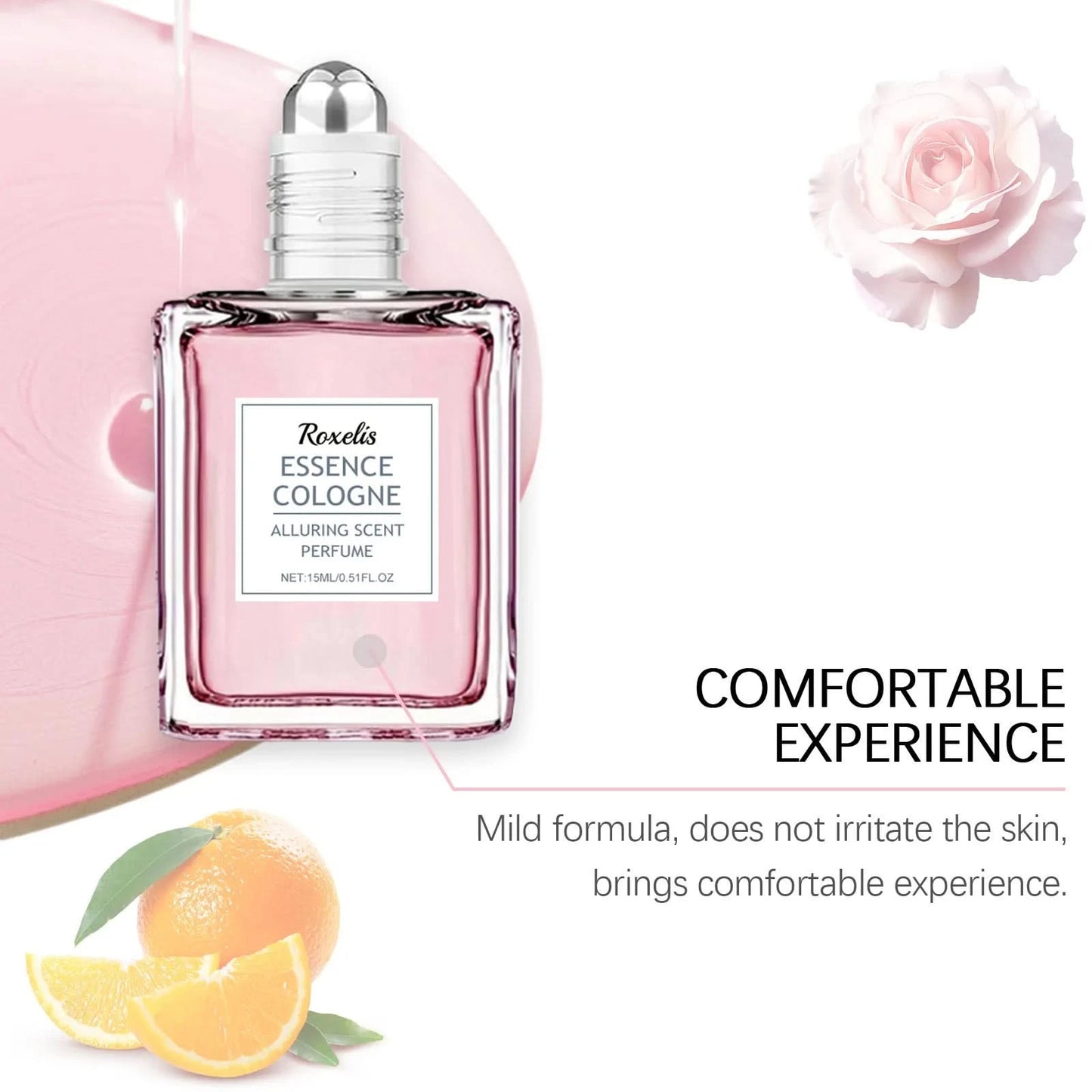 Roxelis 15ml Pink Rose Floral Scent Perfume Pheromones Roll-On Oil Deodorant Lasting Charming Romantic Attraction Perfume Roller - M & M Global