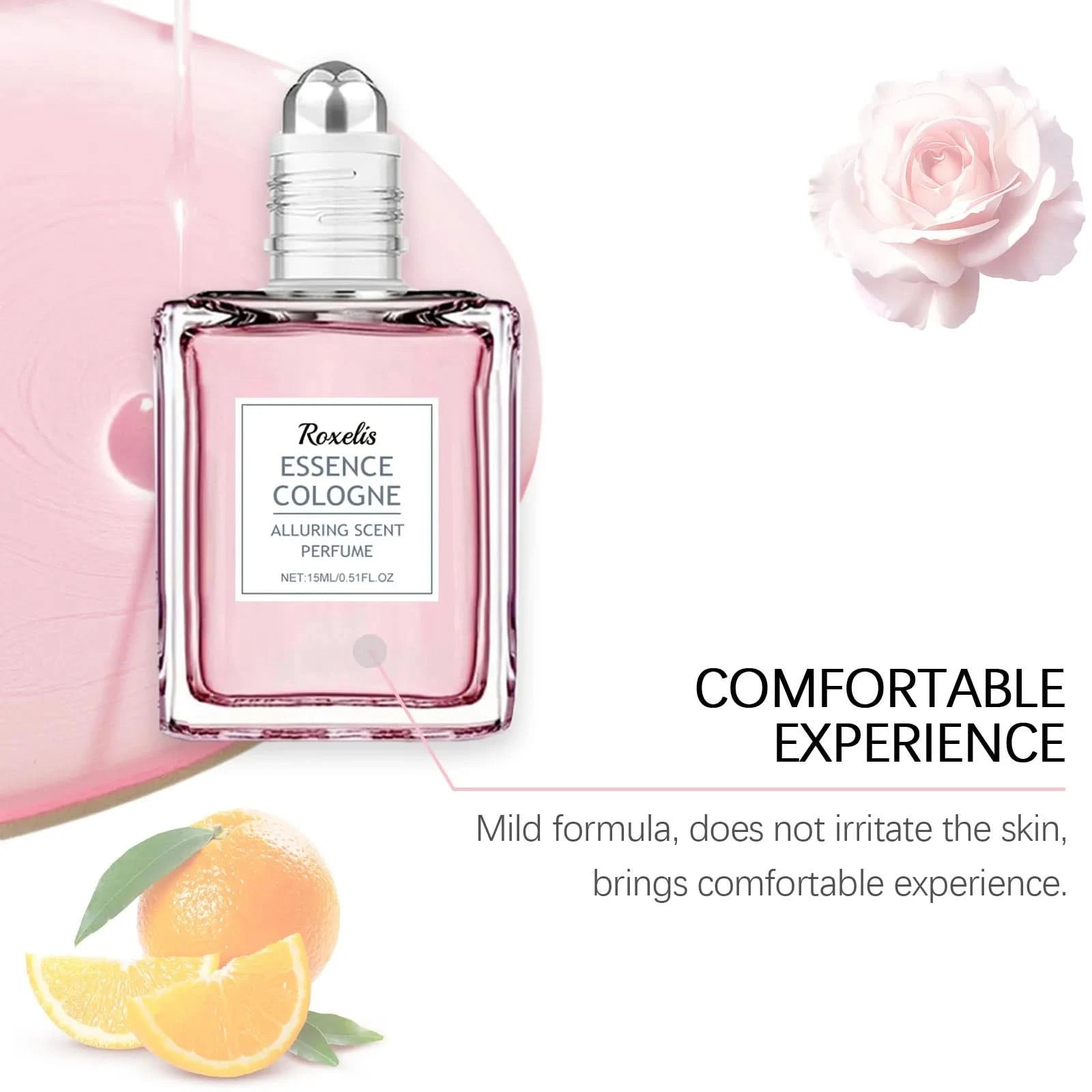 Roxelis 15ml Pink Rose Floral Scent Perfume Pheromones Roll-On Oil Deodorant Lasting Charming Romantic Attraction Perfume Roller - M & M Global