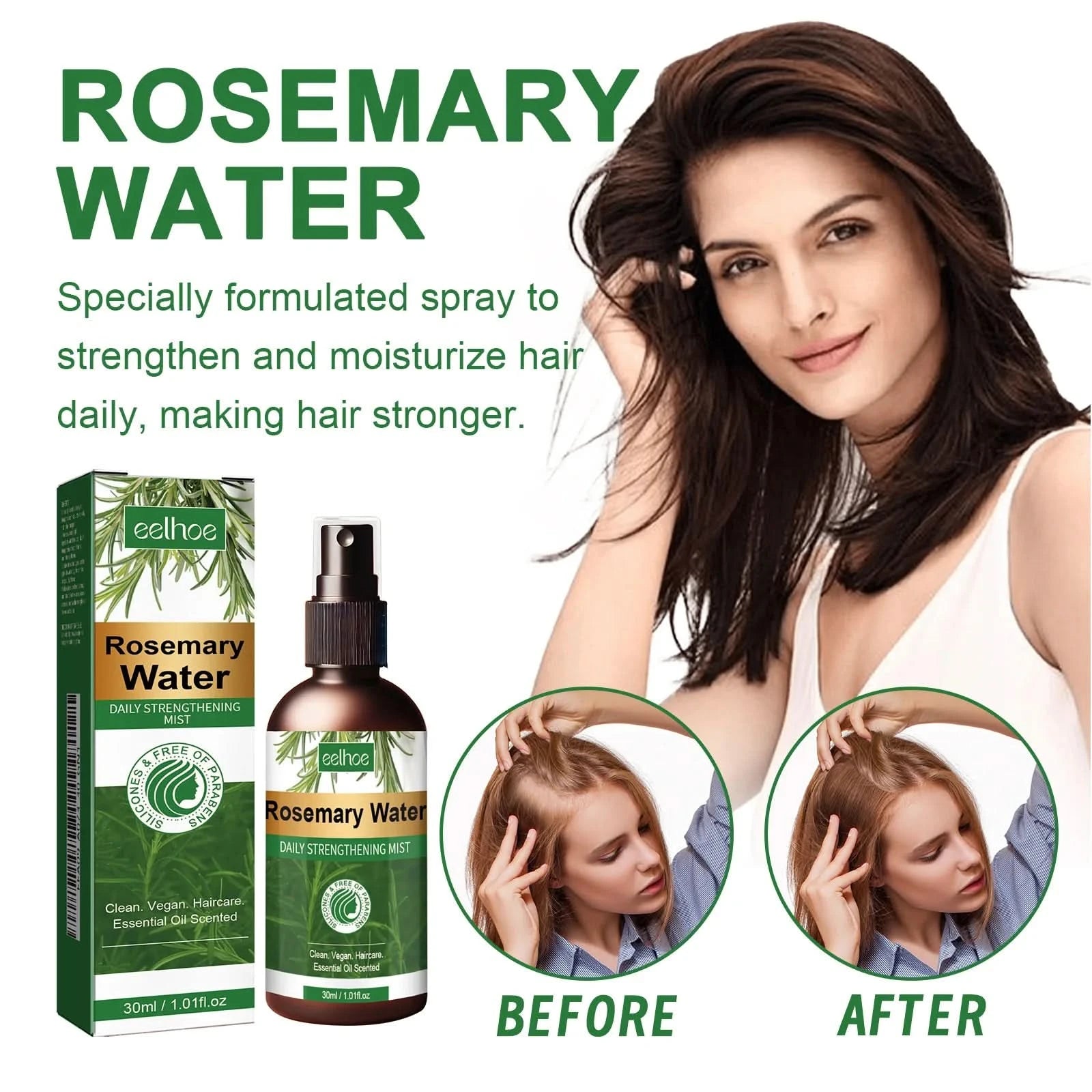 Eelhoe Rosemary Hair Growth Spray Nourish Scalp Treatment Anti Hair Loss Strengthen Repair Split Ends Frizz Smooth Hair Spray - M & M Global