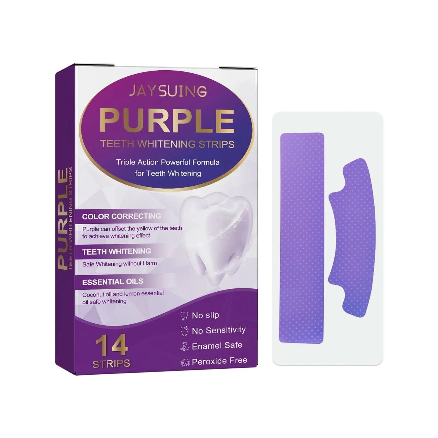 Jaysuing 14pcs Teeth Whitening Strips Purple Oral Fresh Breath Remove Yellow Cleaning Dental Bleaching Tooth Whitener Patches - M & M Global