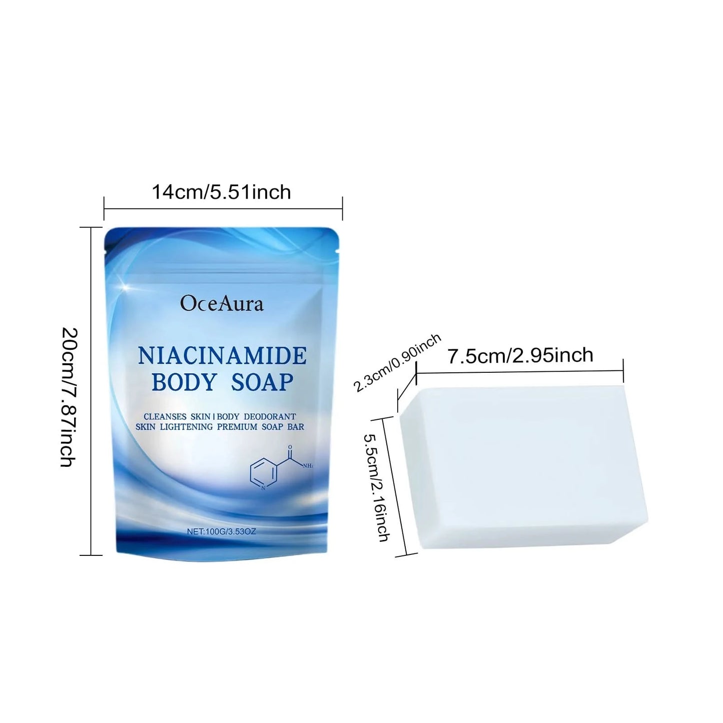 Oceaura Niacinamide Body Soap Bar Gentle Cleaning Dirts Improve Dullness Balance Skin Tone Smoothing Glowing Body Cleaning Soap - M & M Global