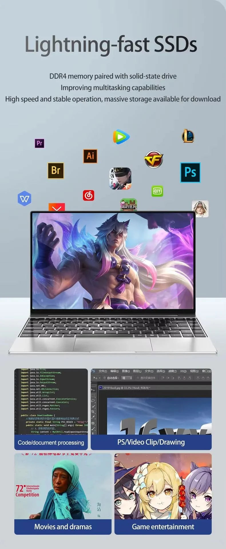 2025 Laptop Computer Windows 11 Notebook 14.1 Inch Intel Celeron N4000 12GB 512GB 1920*1080 Resolution Office Study PC computer