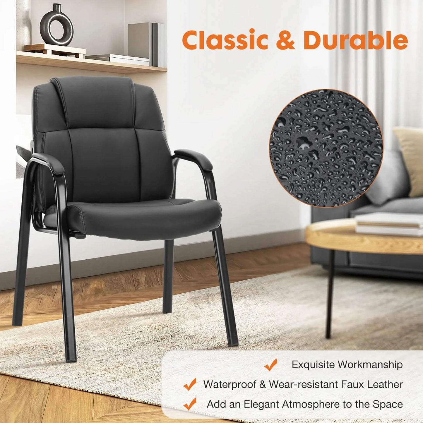 JHK Leather Waiting Room Chairs No Wheels,Guest Chair with Padded Arm Office Guest Chair Conference Room Lobby Table