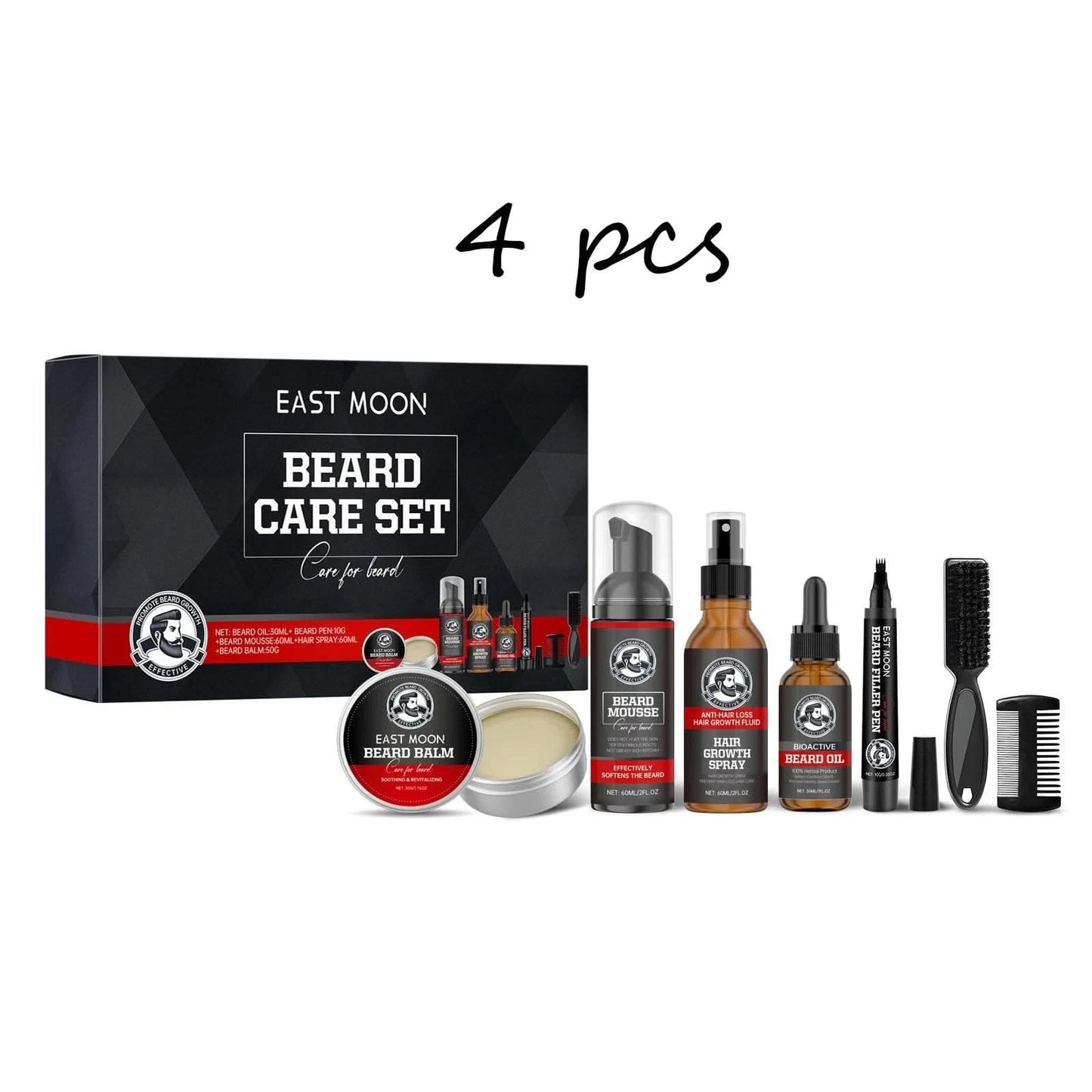East Moon Men Beard Care Set for Cleaning Strengthen Nourishing Beard Promote Beard Growth Moisturizing Men Whisker Care Set - M & M Global