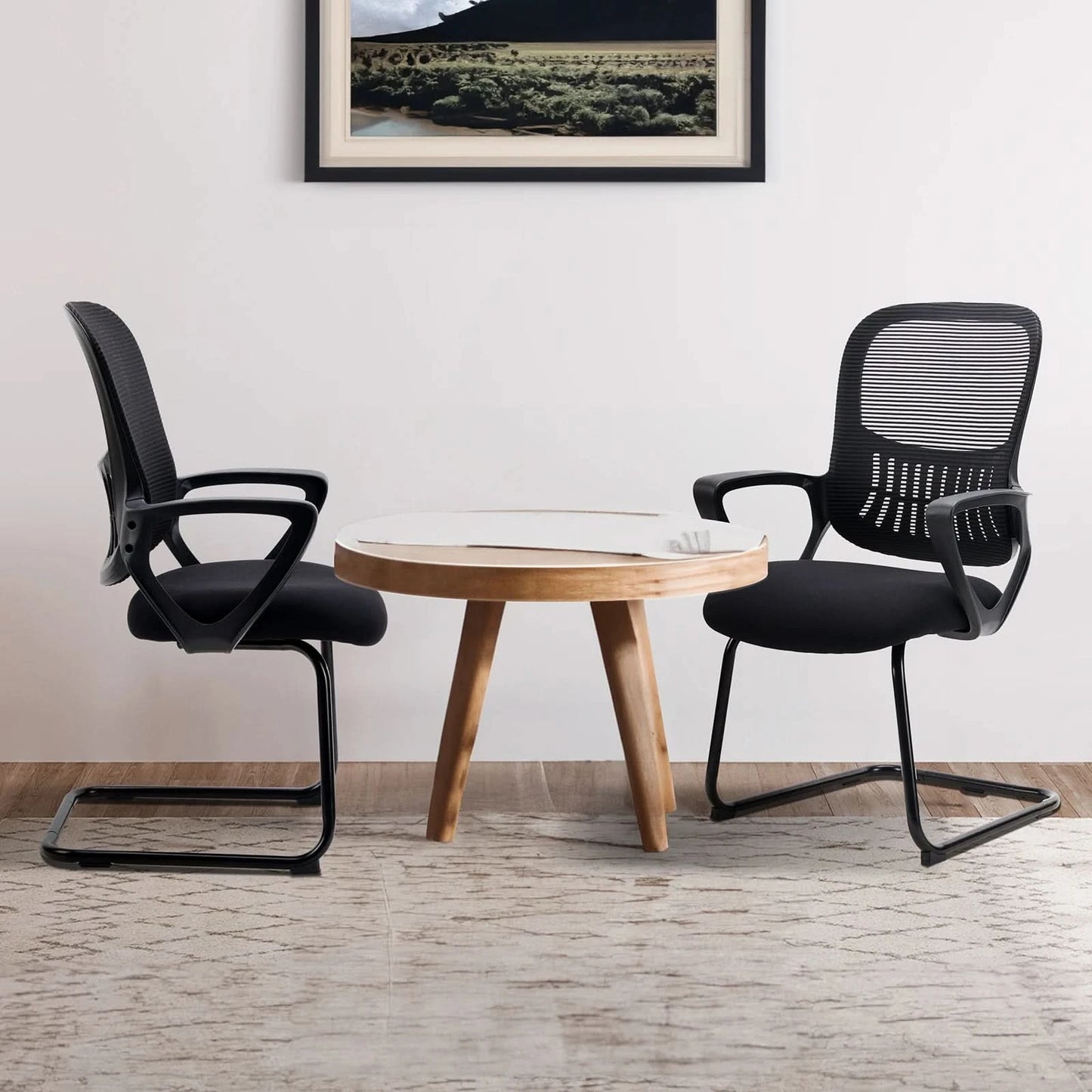JHK Ergonomic Office Chair No Wheels with Comfy Armrest and Mesh Lumbar Support Back Basket Design for Guest Reception