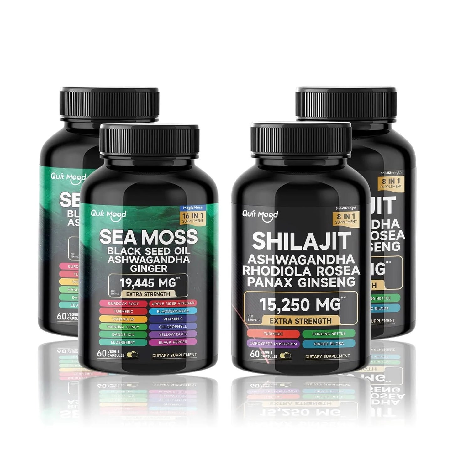 Sea Moss and shilajit Bundle 120 capsules, with Seamoss, Black Seed Oil, Ashwagandha, Ginger, Burdock Root, Turmeric, Black Pepp - M & M Global