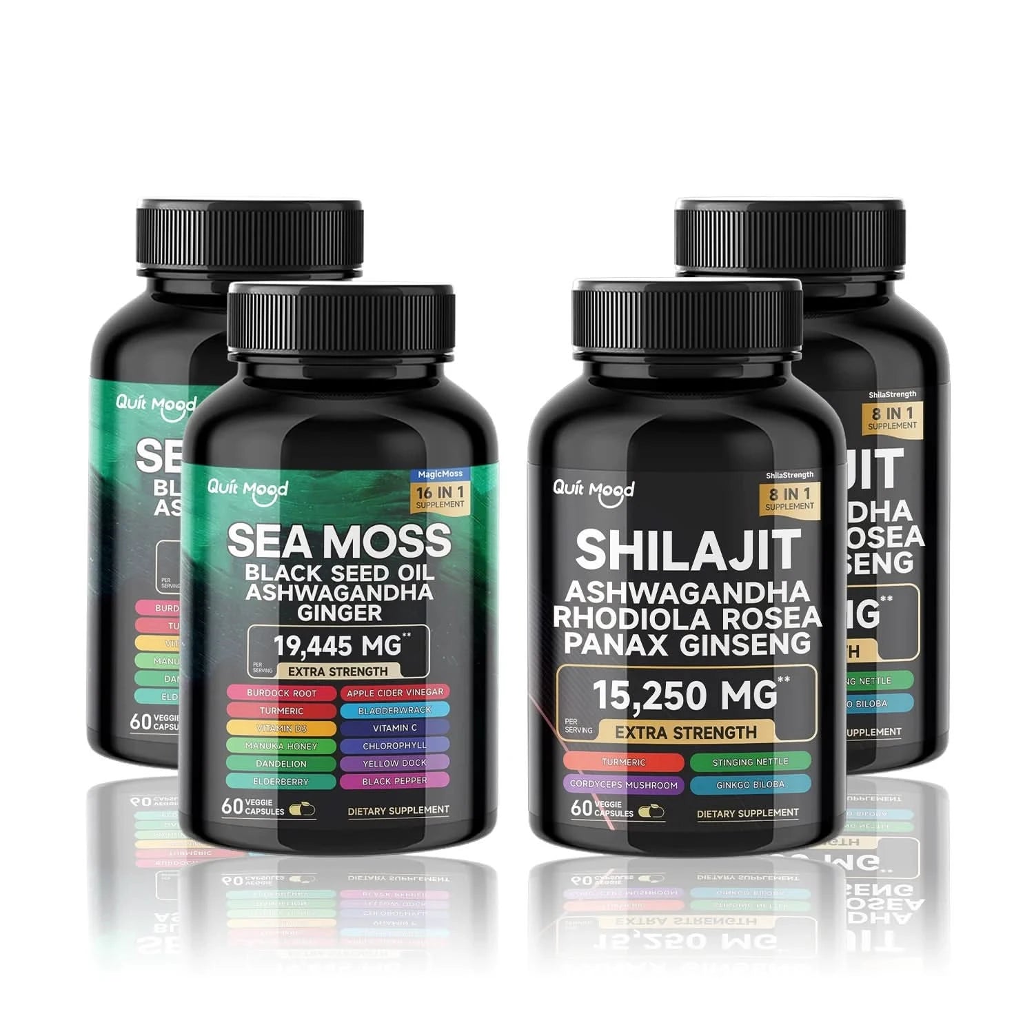 Sea Moss and shilajit Bundle 120 capsules, with Seamoss, Black Seed Oil, Ashwagandha, Ginger, Burdock Root, Turmeric, Black Pepp - M & M Global