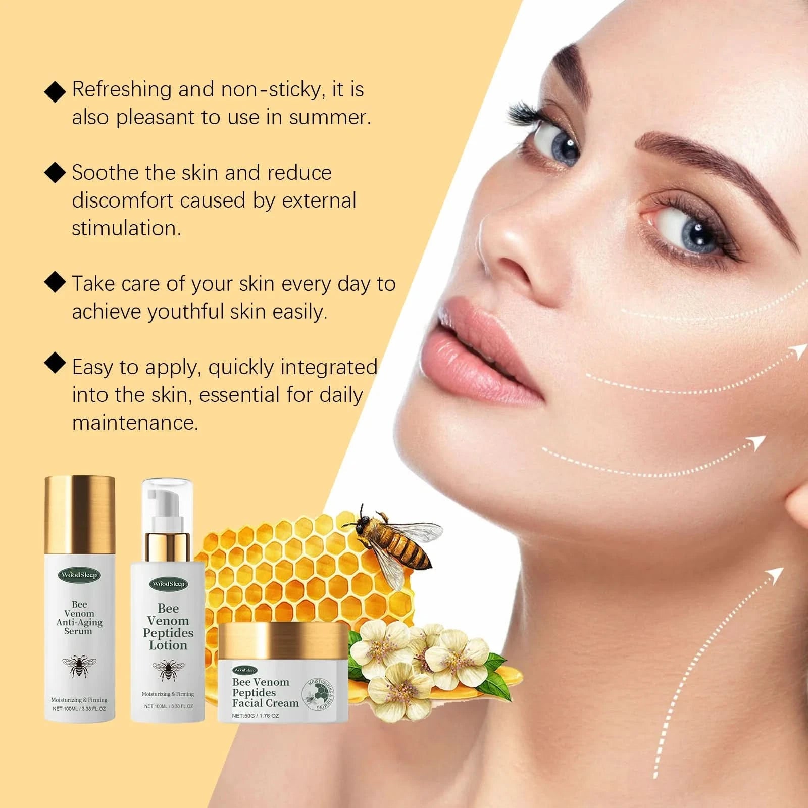 Woodsleep 1set Bee Venom Anti Wrinkle Facial Care Set Moisturizing Nourish Reduce Fine Lines Oil Control Repair Skin Care Set - M & M Global