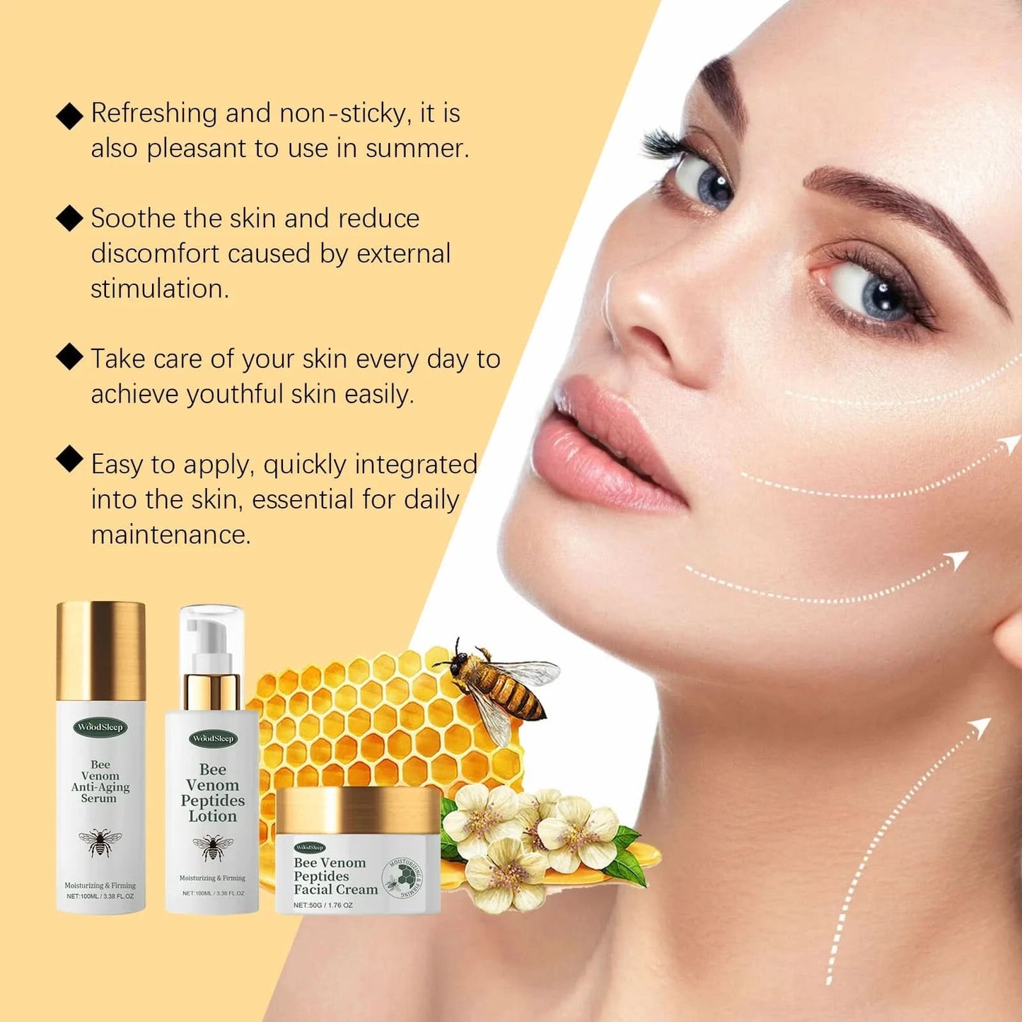 Woodsleep 1set Bee Venom Anti Wrinkle Facial Care Set Moisturizing Nourish Reduce Fine Lines Oil Control Repair Skin Care Set - M & M Global