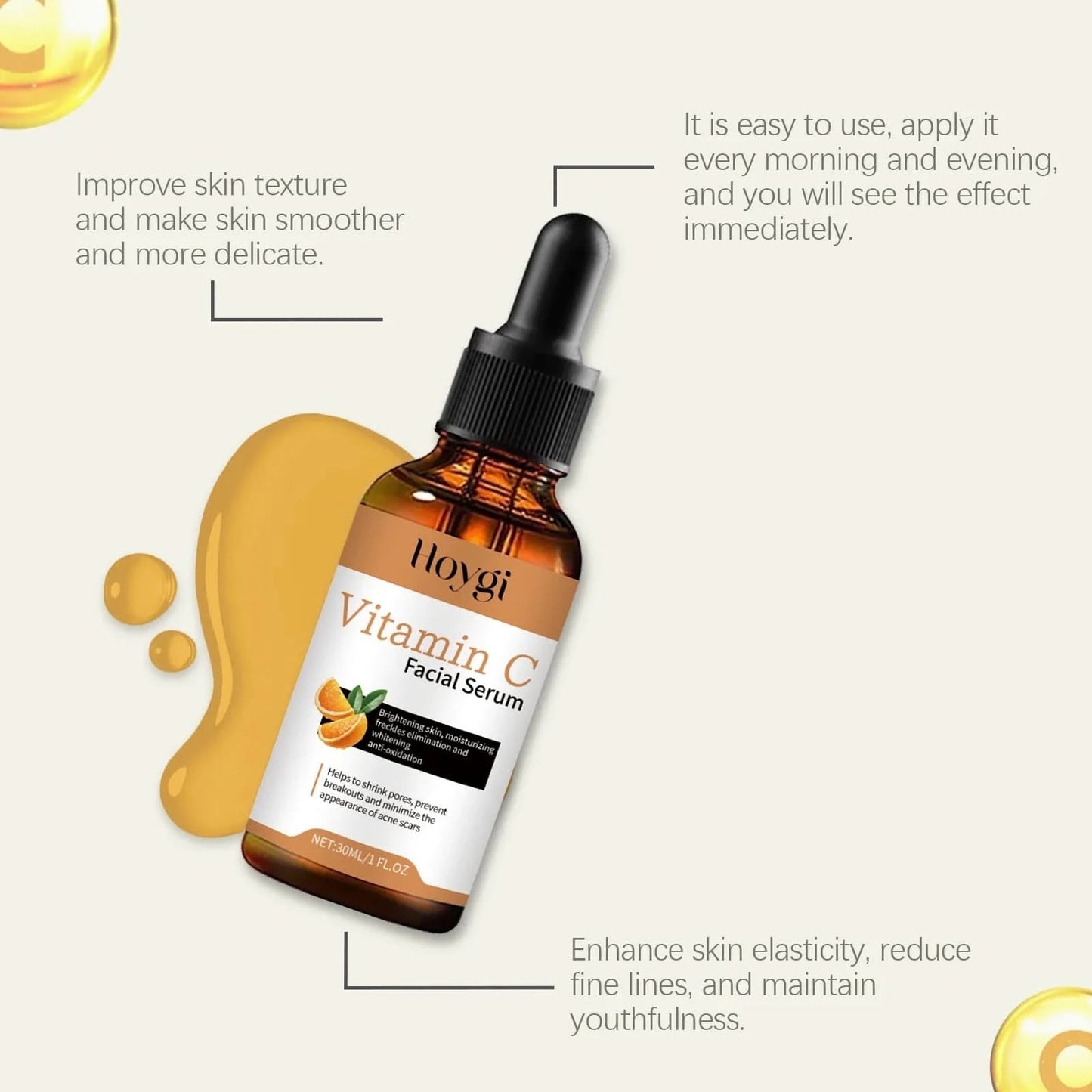 Hoygi 30ml Vitamin C Glowing Facial Serum Dark Spots Remover Melanina Moisturizing Nourish Brightening Facial Repair Skin Serum - M & M Global