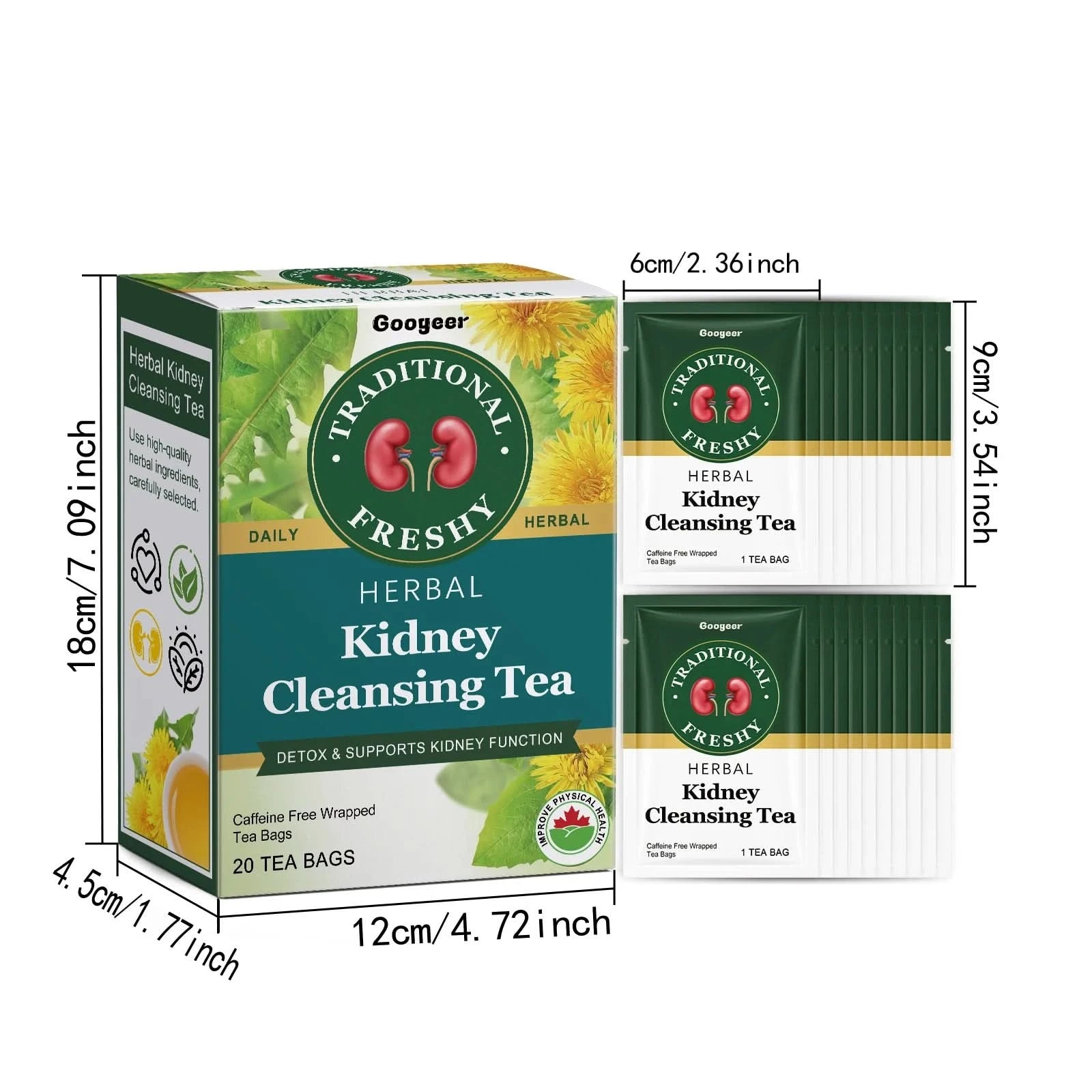 Googeer 20pcs Kidney Detox Tea Herbal Detoxify Cleaning Enhance Immune System Body Health Dietary Supplement Kidney Detoxify Tea - M & M Global