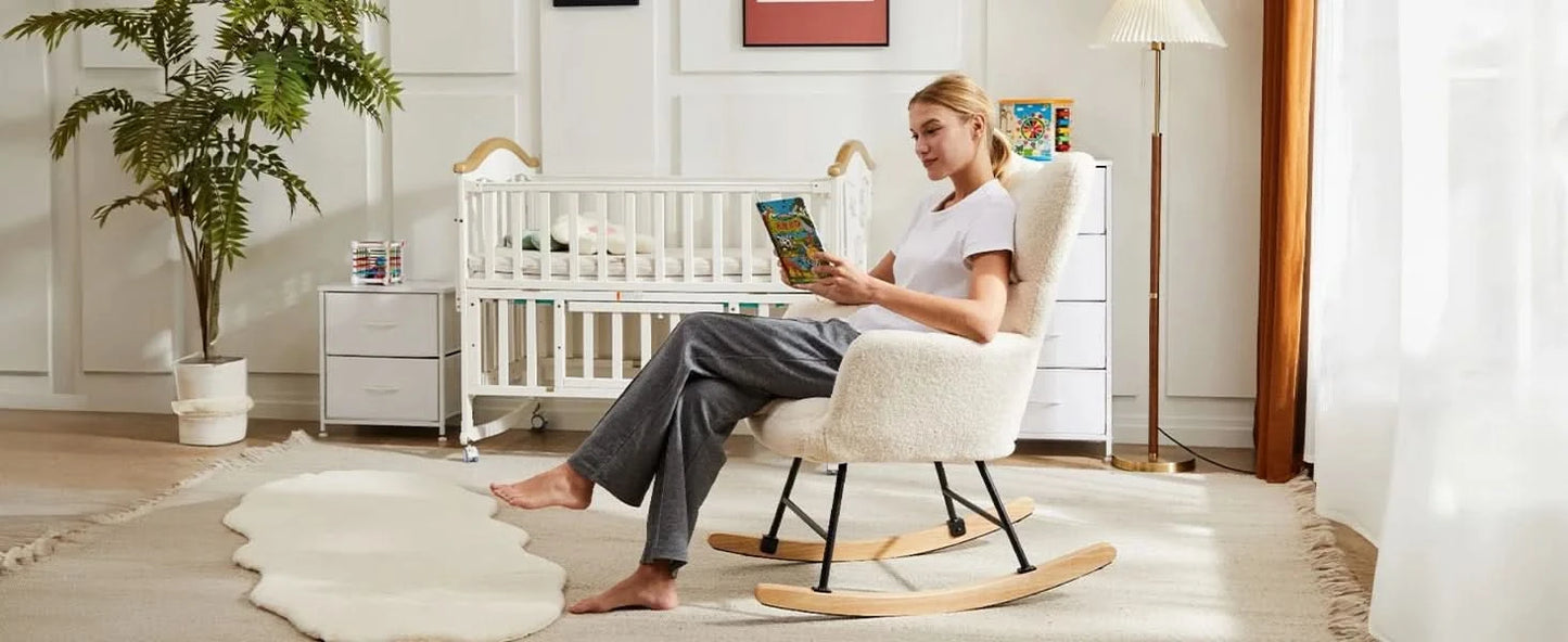 JHK Teddy Fabric Upholstered Glider With High Backrest,Padded Seat, Accent Recliner,Cushion Rocker Armchair,Bedroom Furniture