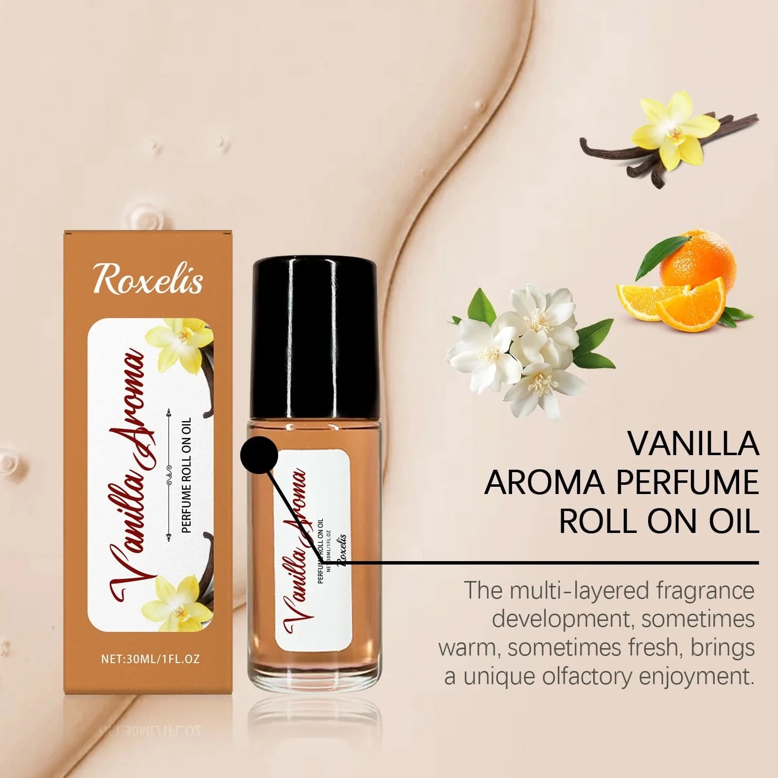 Roxelis 30ml Orange Vanilla Perfume Roller Ball Pheromone Long Lasting Fragrance Aromatherapy Skin Flirting Deodorant Perfume - M & M Global