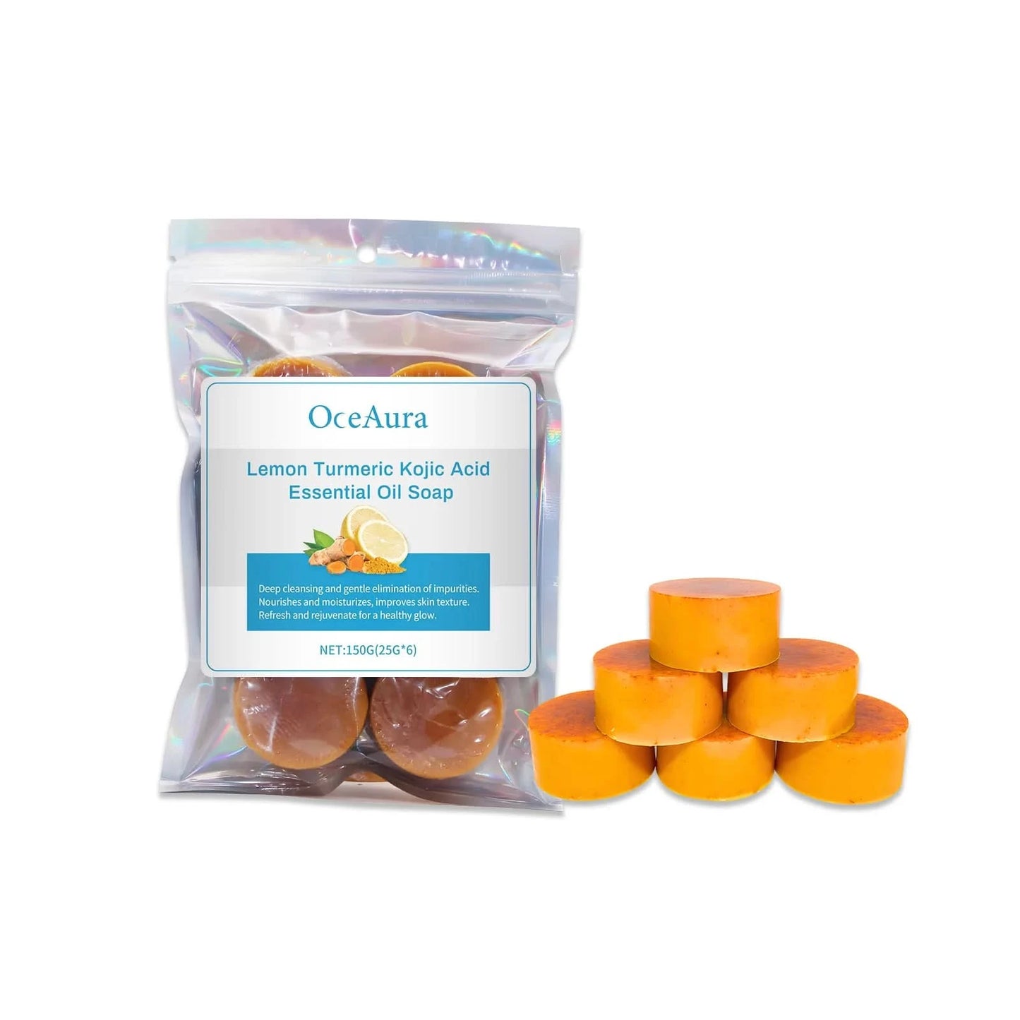 Oceaura Lemon Turmeric Soap Anti-oxidant Cleaning Dirts Improve Skin Texture Hydrating Brighten Skin Tone Body Bath Soap Bar - M & M Global