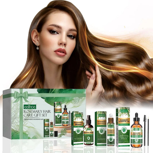 Eelhoe 1set Rosemary Hair Care Gift Set Hair Growth Oil Spray Roller Ball Nourish Scalp Strengthen Repair Split Ends Frizz Set - M & M Global