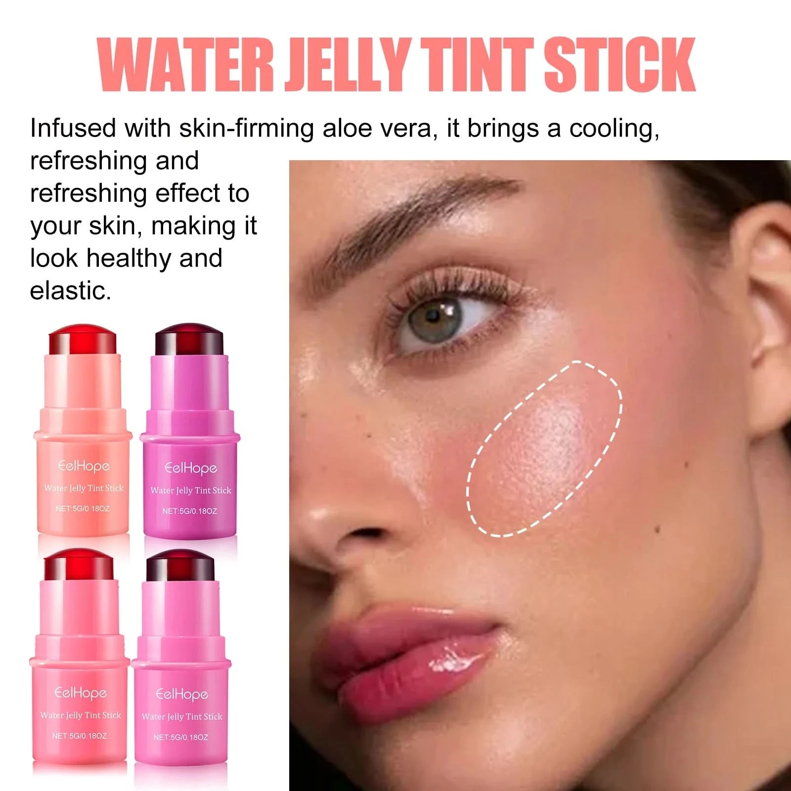 EELHOPE Water Jelly Tint Stick Lasting Waterproof Sweatproof Moisturize Facial Makeup Brightening Lip Gloss Face Blusher Stick - M & M Global
