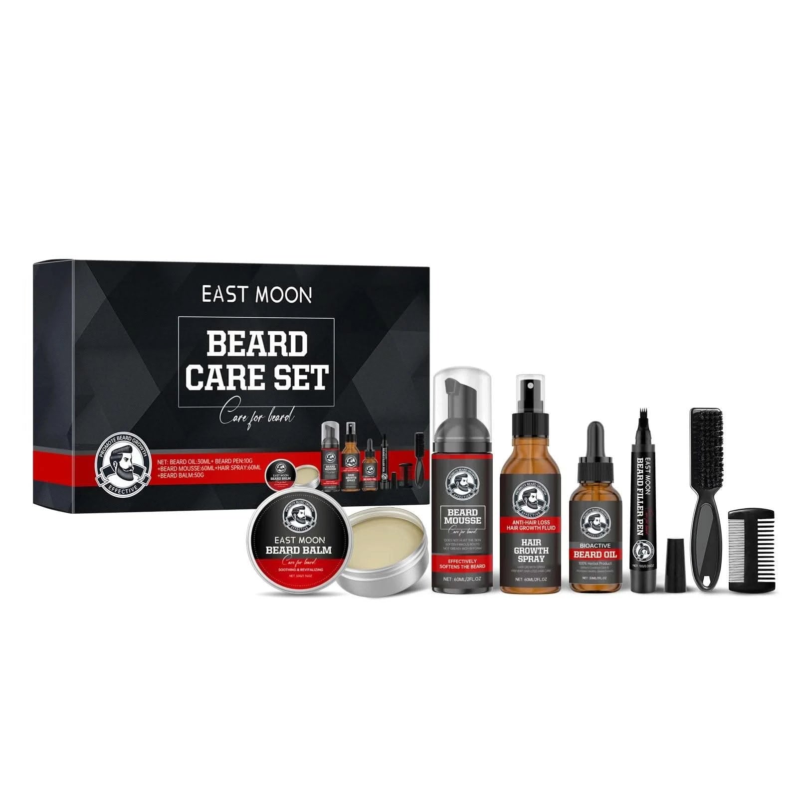 East Moon Men Beard Care Set for Cleaning Strengthen Nourishing Beard Promote Beard Growth Moisturizing Men Whisker Care Set - M & M Global