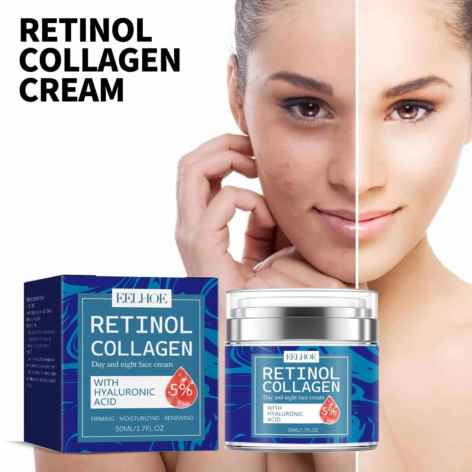 EELHOE Retinol Collagen Cream Lightens Fine Lines Tightens Skin Evens Skin Tone Moisturizes Face Cream Improve Skin Elasticity - M & M Global