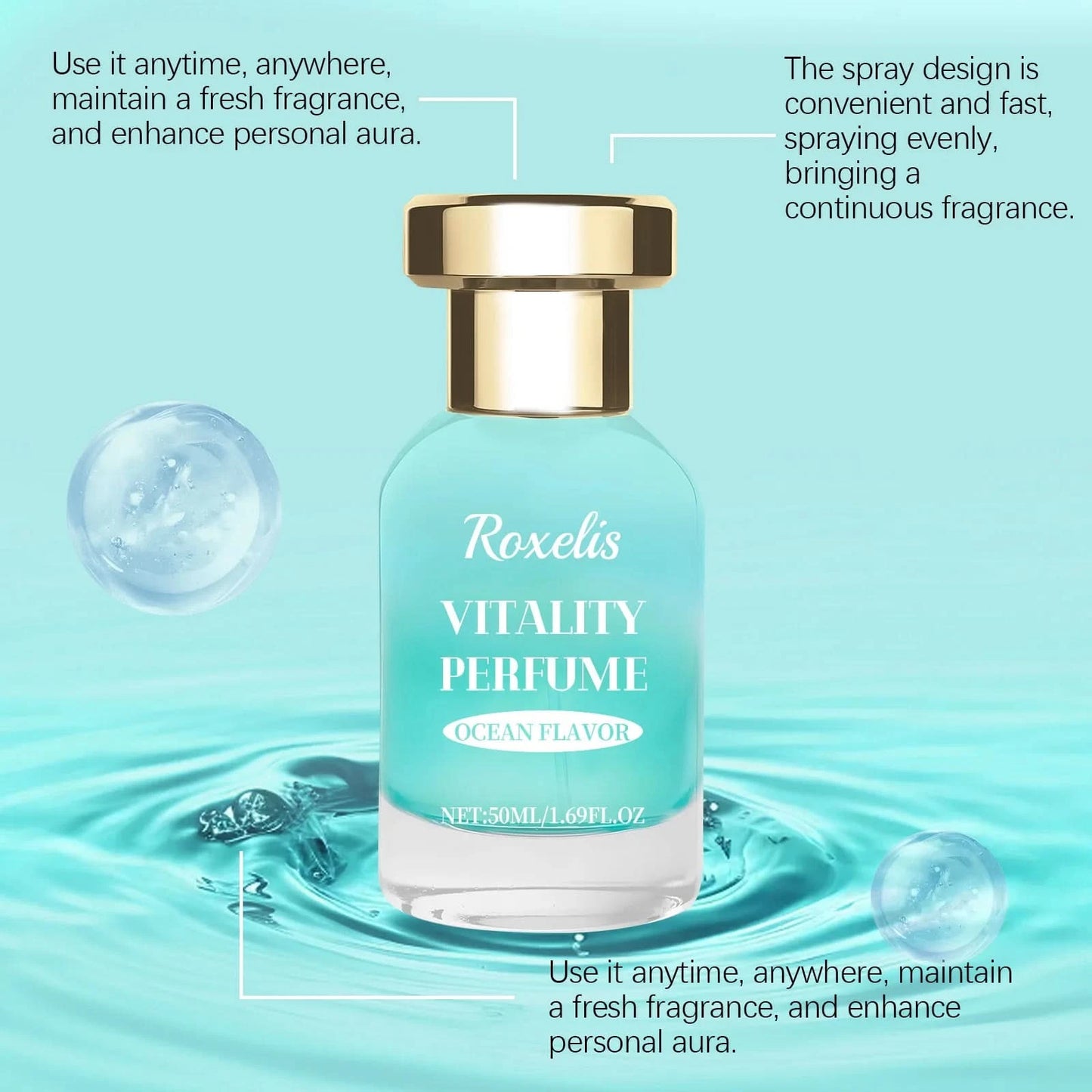 Roxelis 50ml Fresh Perfume Ocean Vitality Long Lasting Scent Pheromone to Attract Romantic Dating Flirting Glamour Perfume Spray - M & M Global